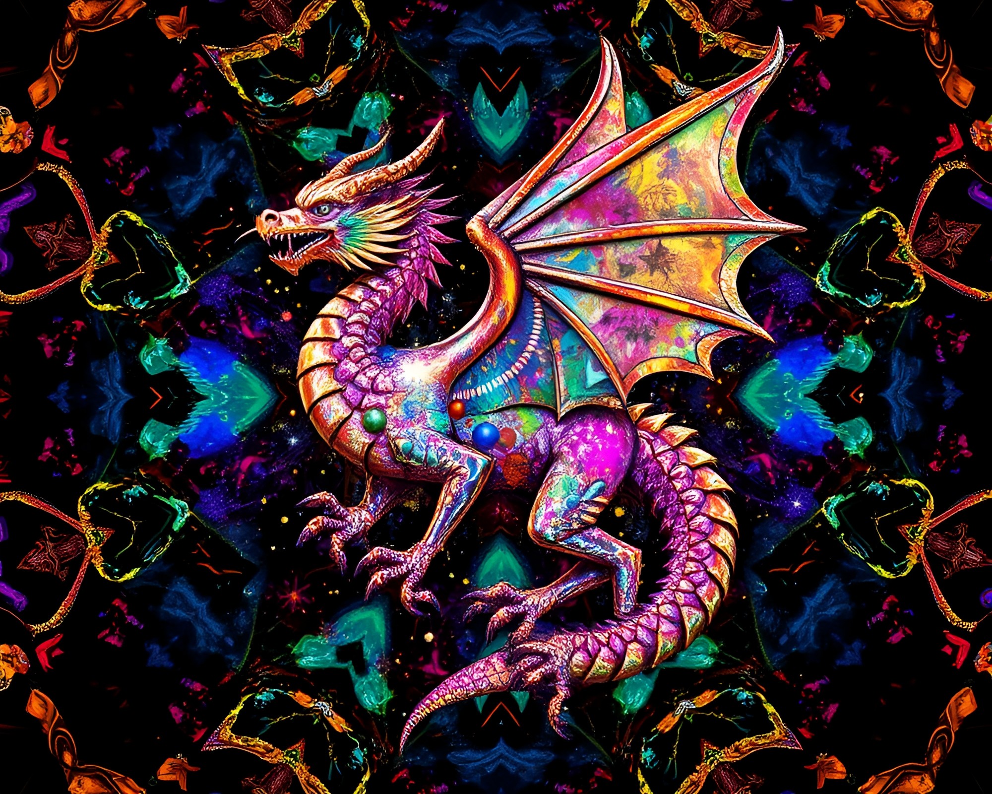 Celestial Dragon in Kaleidoscope Metropolis – free AI stock image