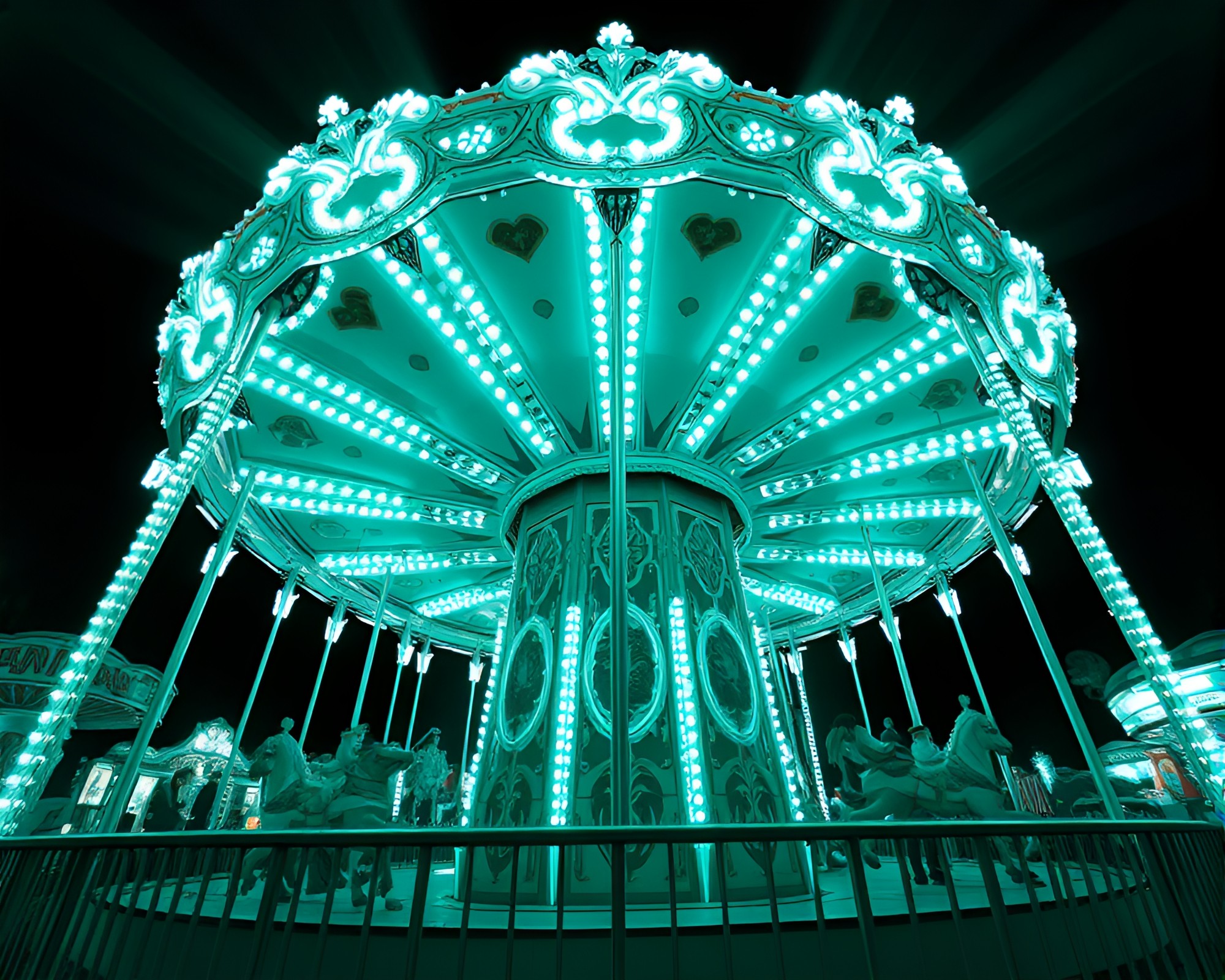 Vibrant Carnival Carousel With Radial Lighting – free AI stock image
