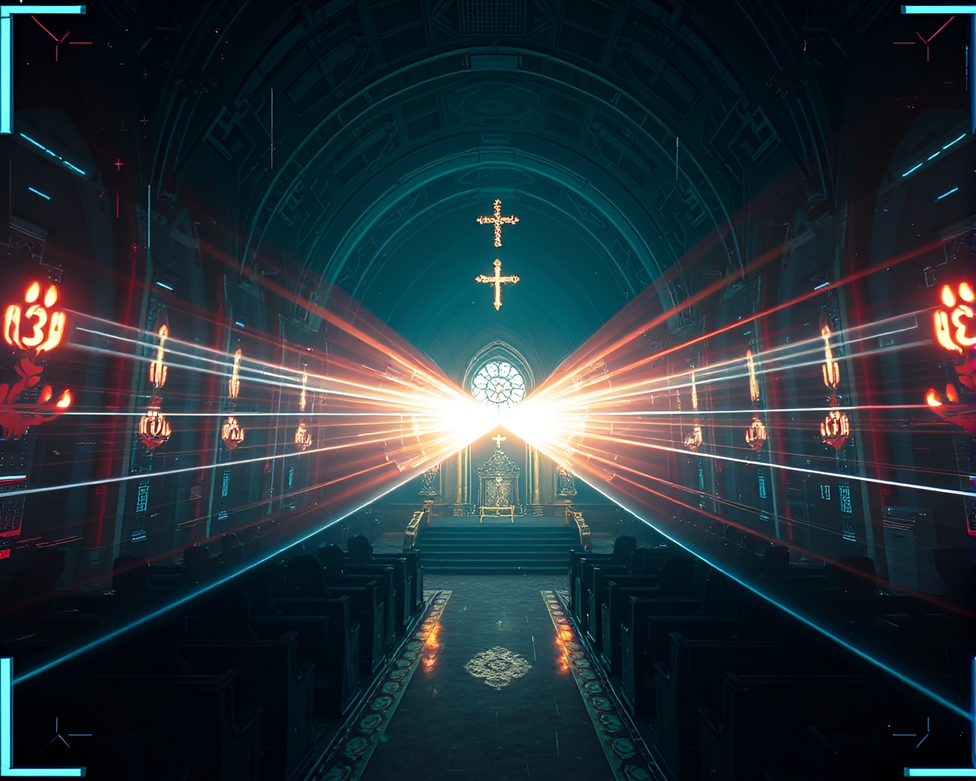Futuristic Dimensional Rift with Church Candlelight Glow – free AI stock image