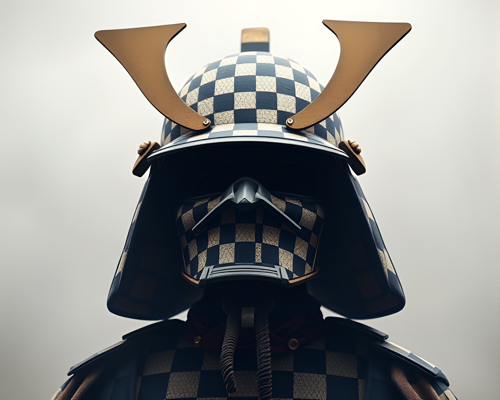 Samurai helmet in ethereal checkered dream – free AI stock image