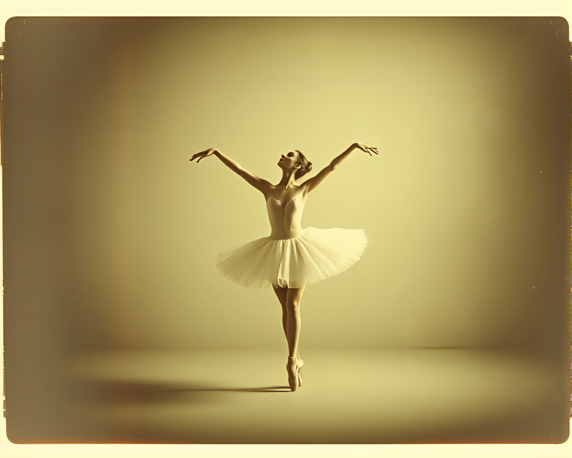 Graceful Ballet Dancer in Moody Polaroid Frame – free AI stock image