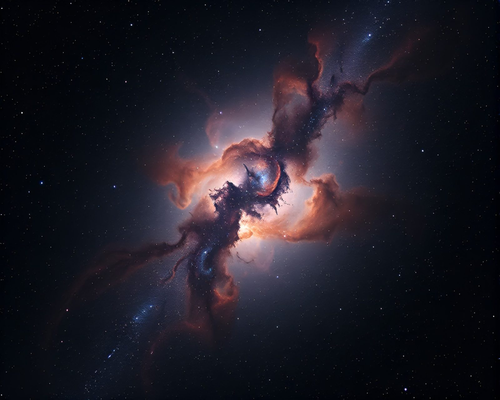 A high-contrast celestial nebula with a metallic sheen.