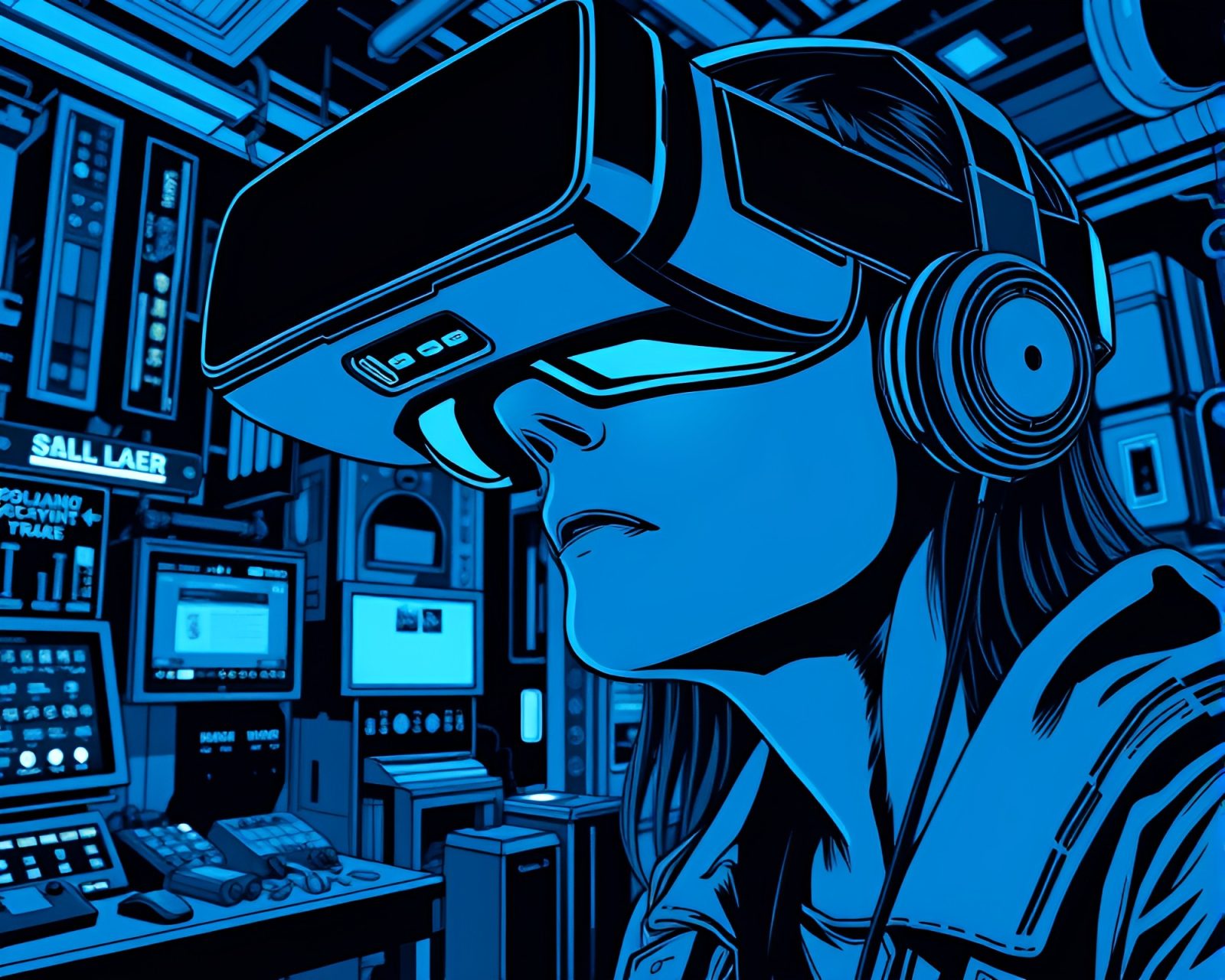 Detailed macro image of a futuristic VR hub in blue hues
