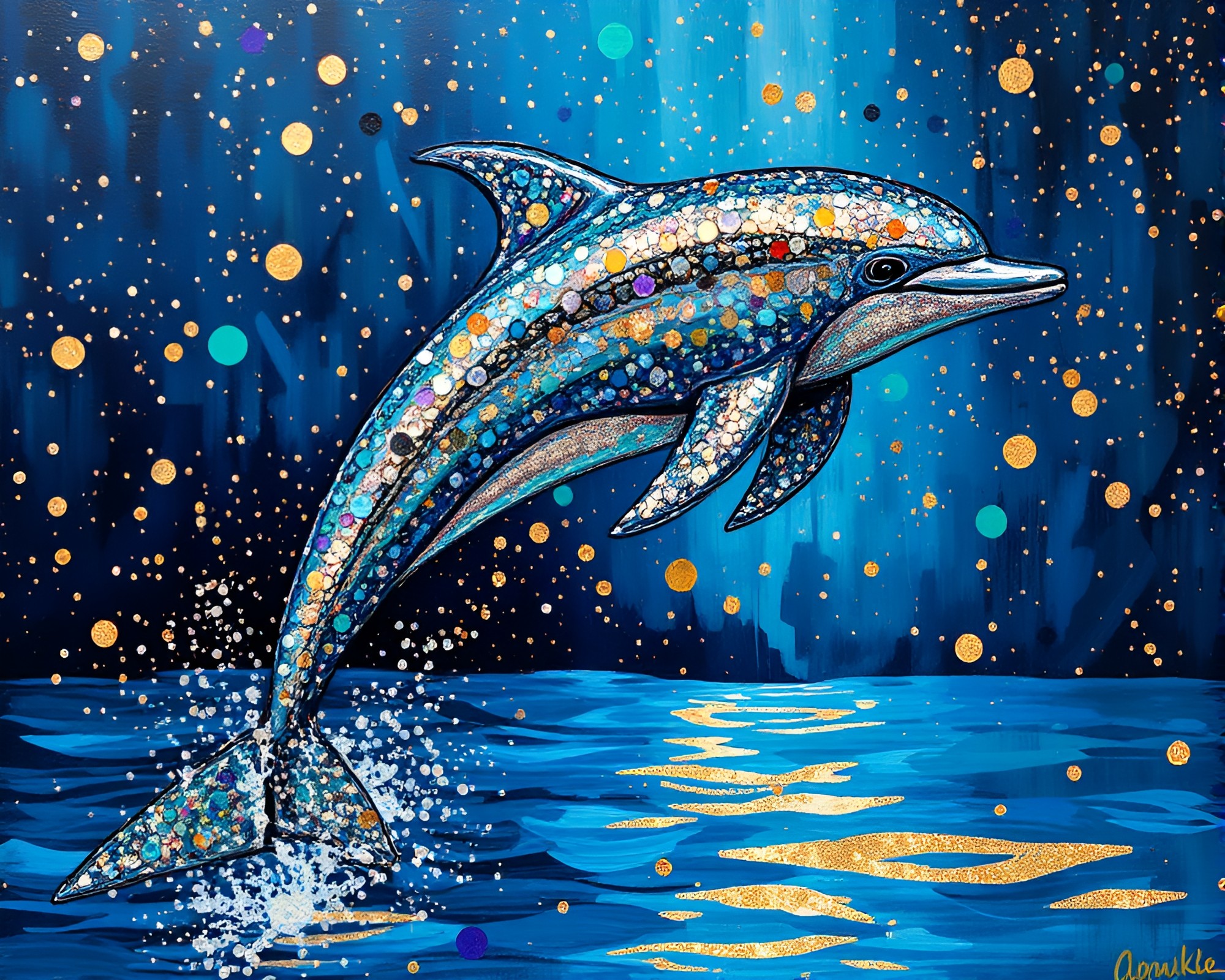 Cubist Amazon Dolphin Under Metallic Sky – free AI stock image