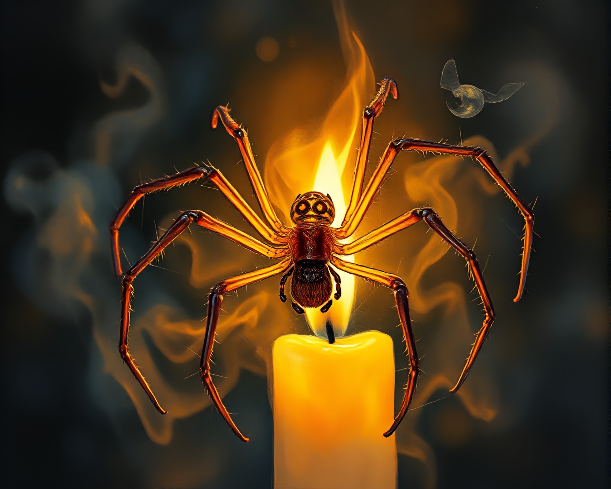 Ethereal Mechanical Spider in Candle Smoke – free AI stock image