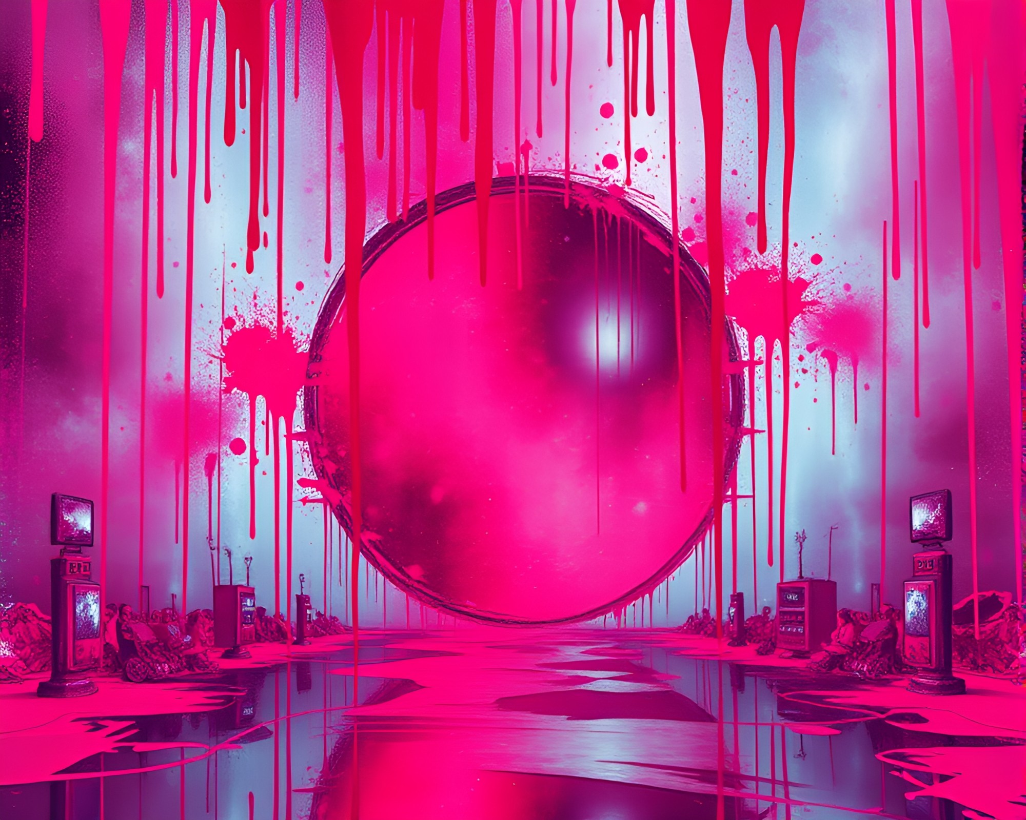 Ruby Red Multiverse Portal with Spray Paint Drips – free AI stock image