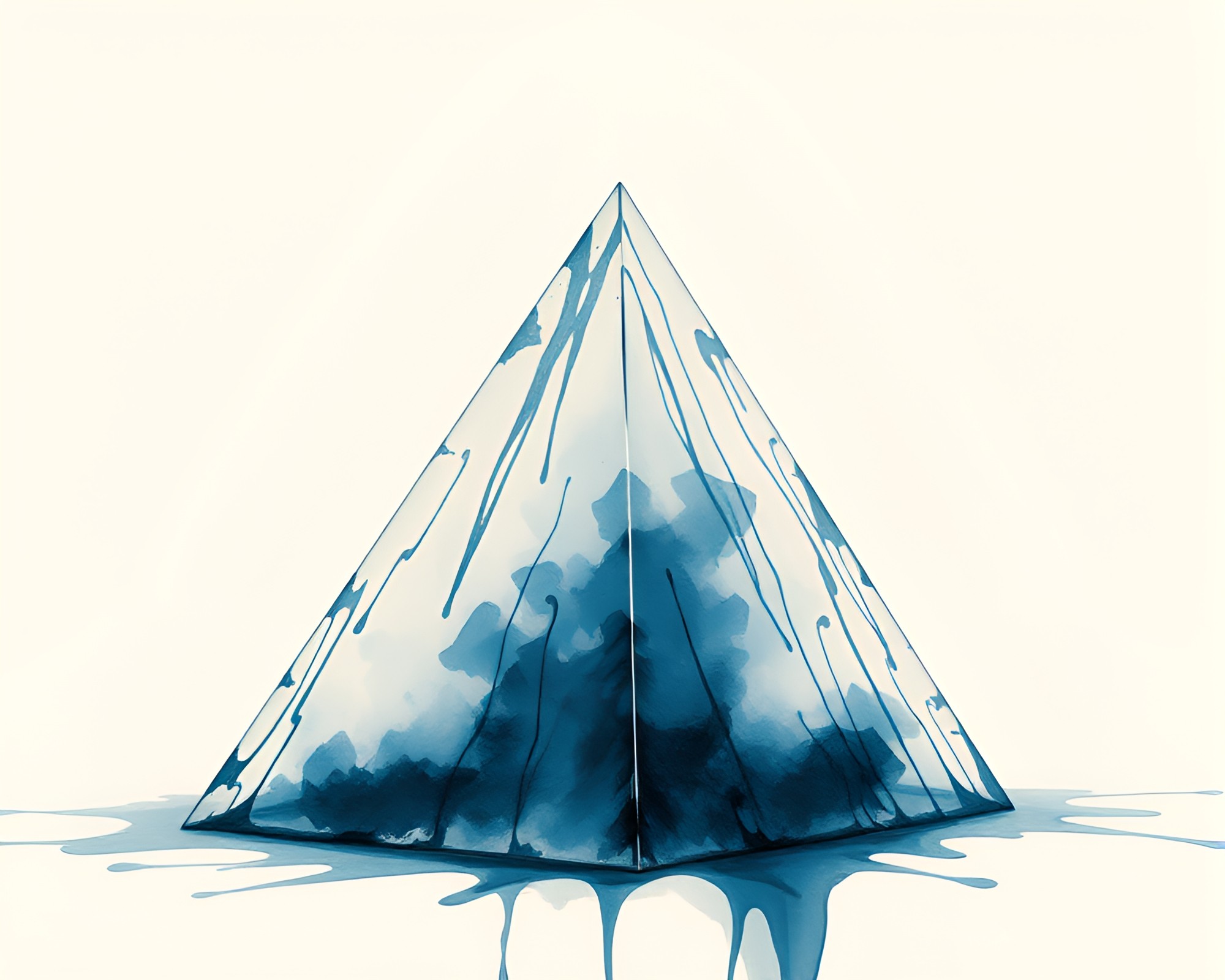 Glass Pyramid in Arctic Blue Sepia Ink Wash – free AI stock image