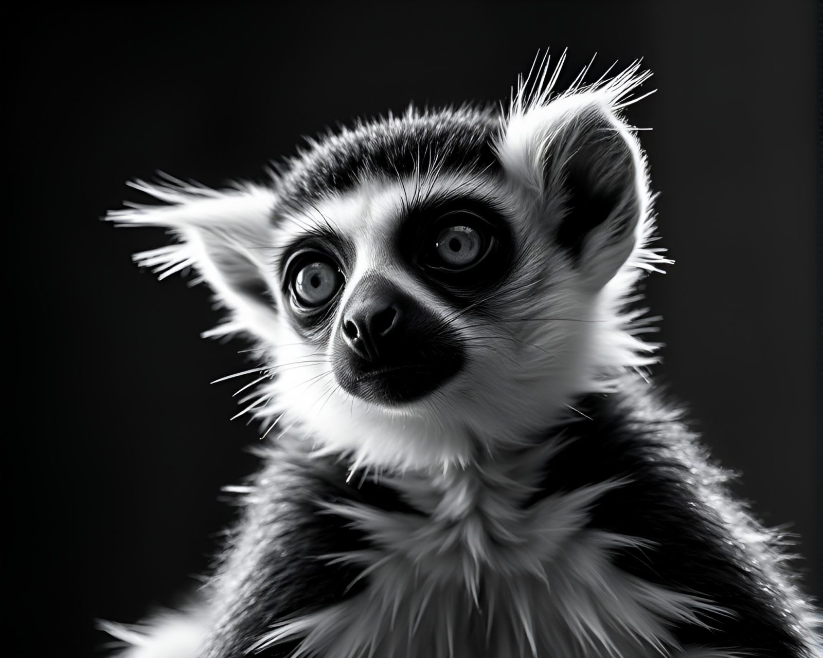 Black and white Lemur with colorful distortions in glass