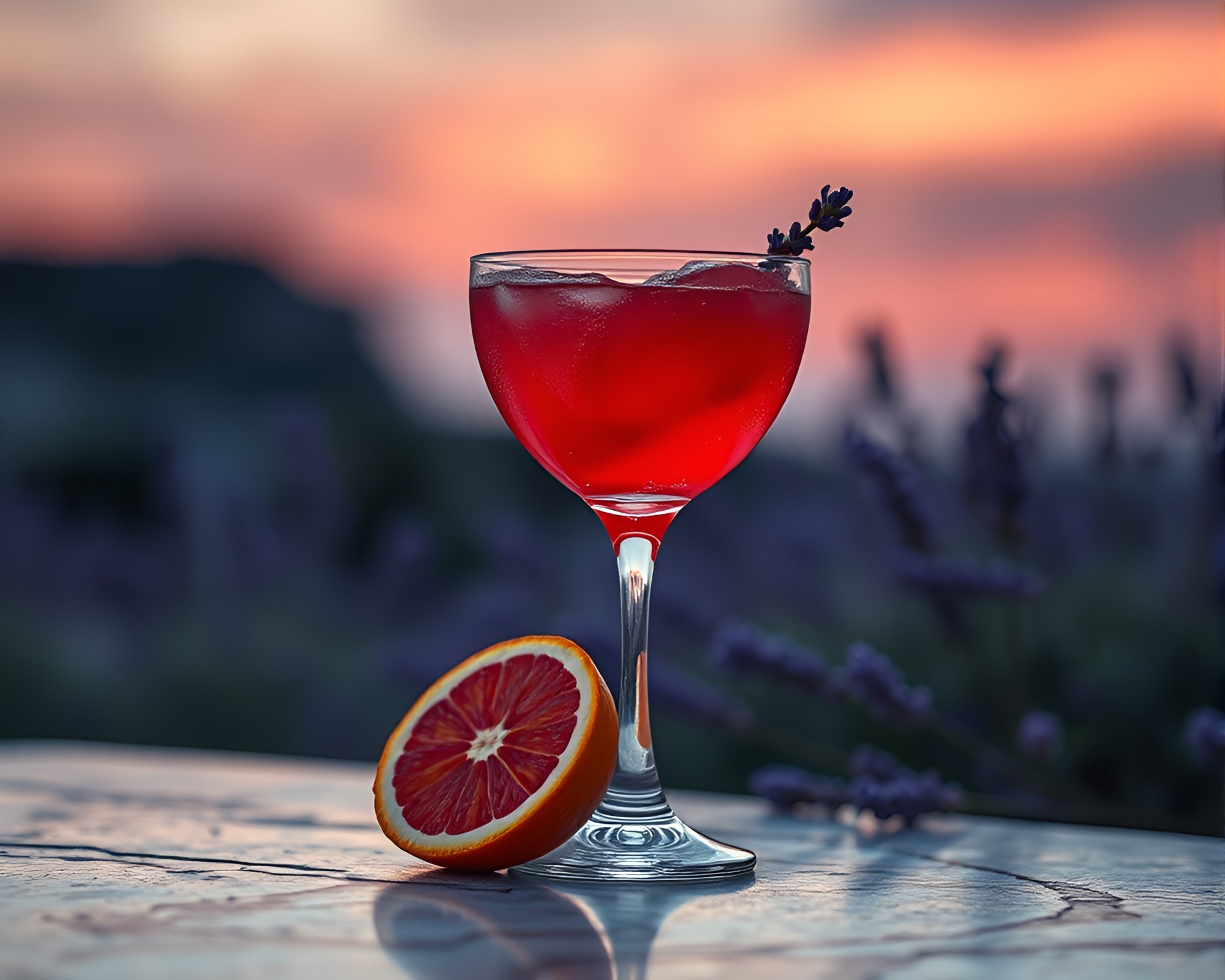 Blood Orange Cocktail in Lavender Twilight – free AI stock image