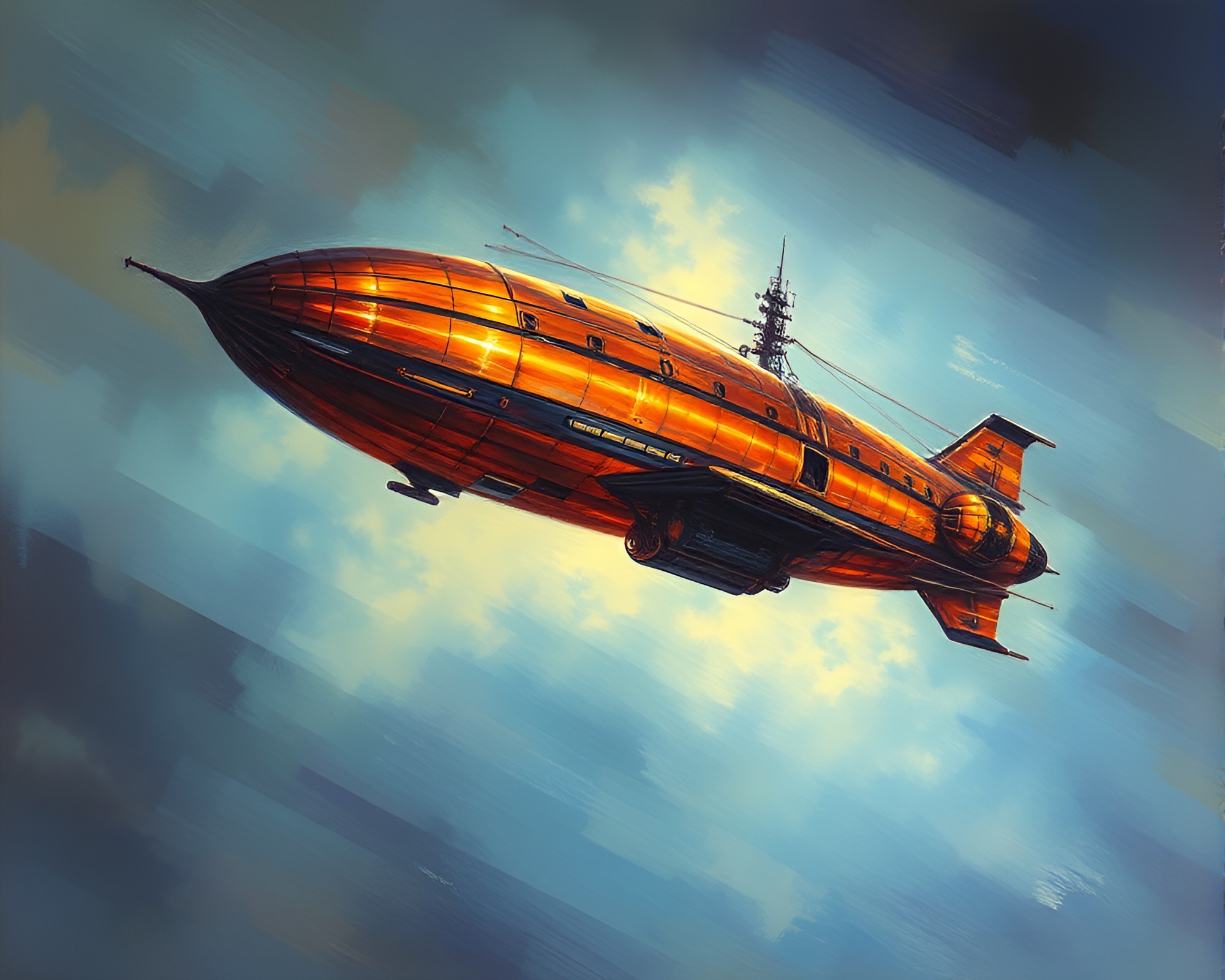 Steampunk Airship in Overexposed Tempera Painting – free AI stock image