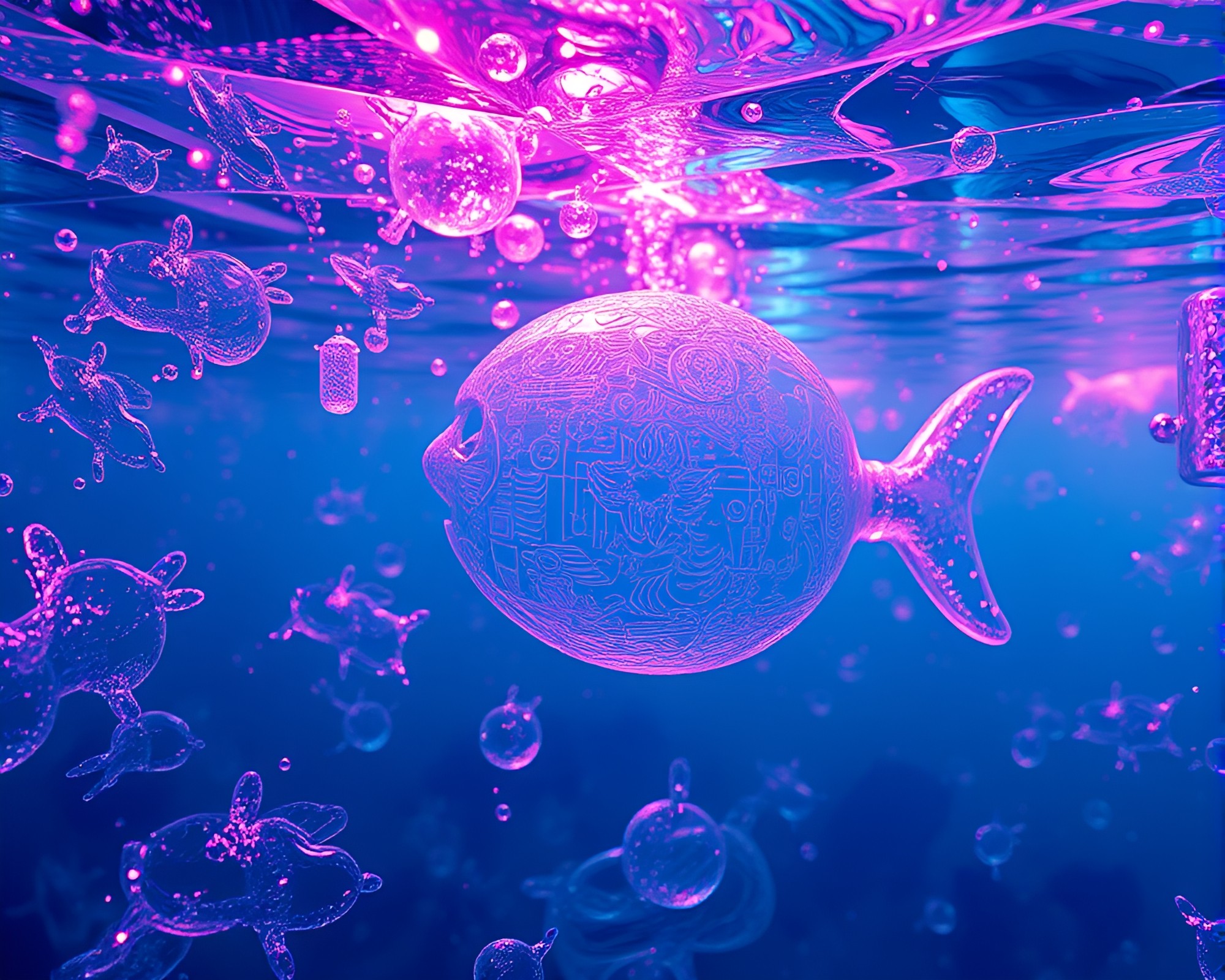 Surreal Wireframe Submersible with Engraved Details – free AI stock image