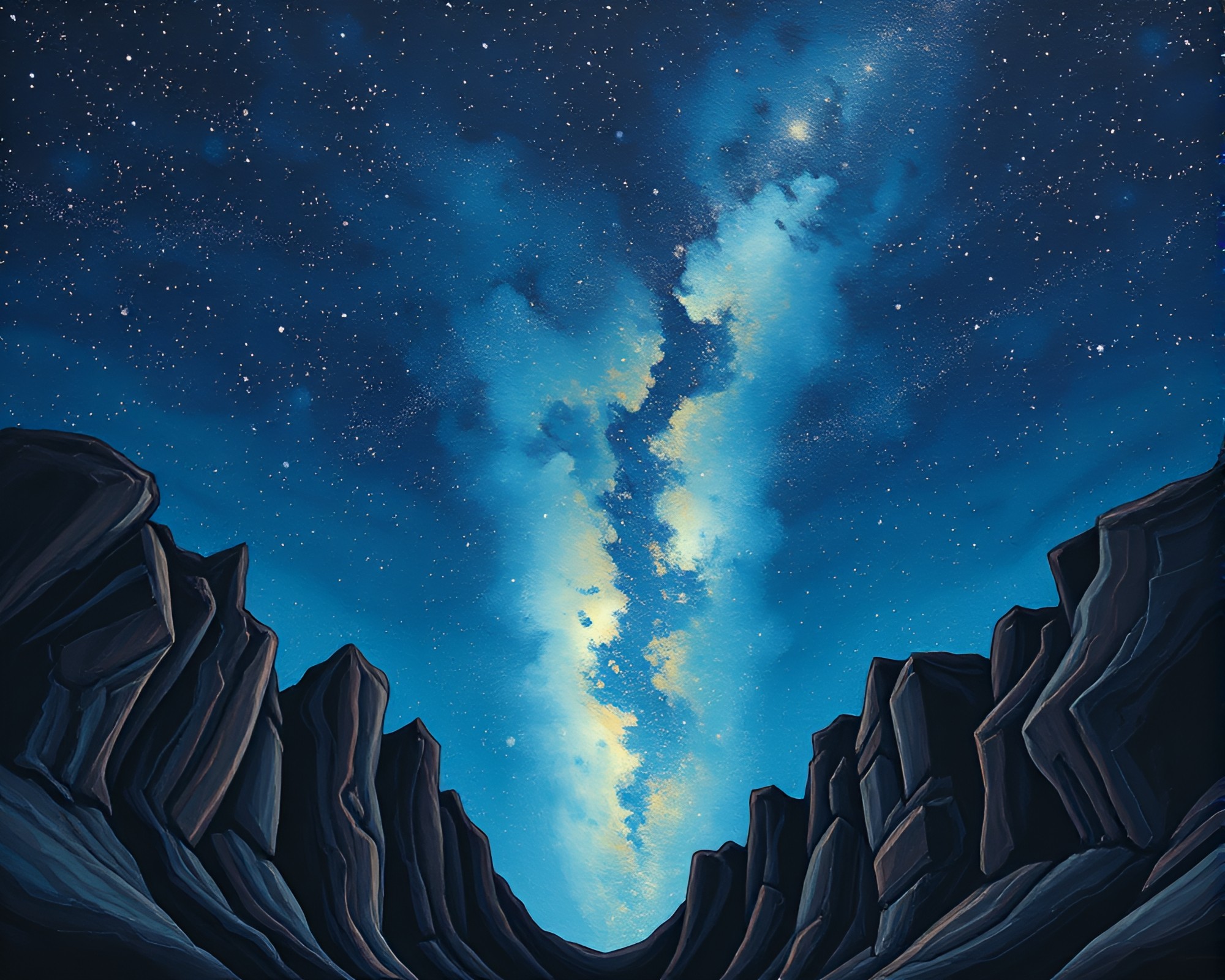 Ethereal Portal in Starlit Sky Acrylic Painting – free AI stock image