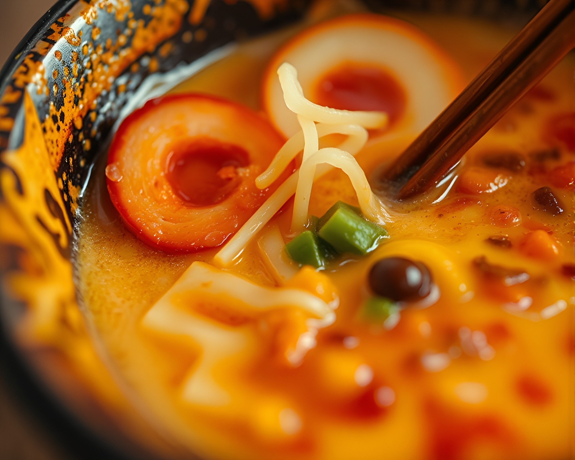 Hyper-Saturated Ramen Bowl Extreme Close-Up – free AI stock image