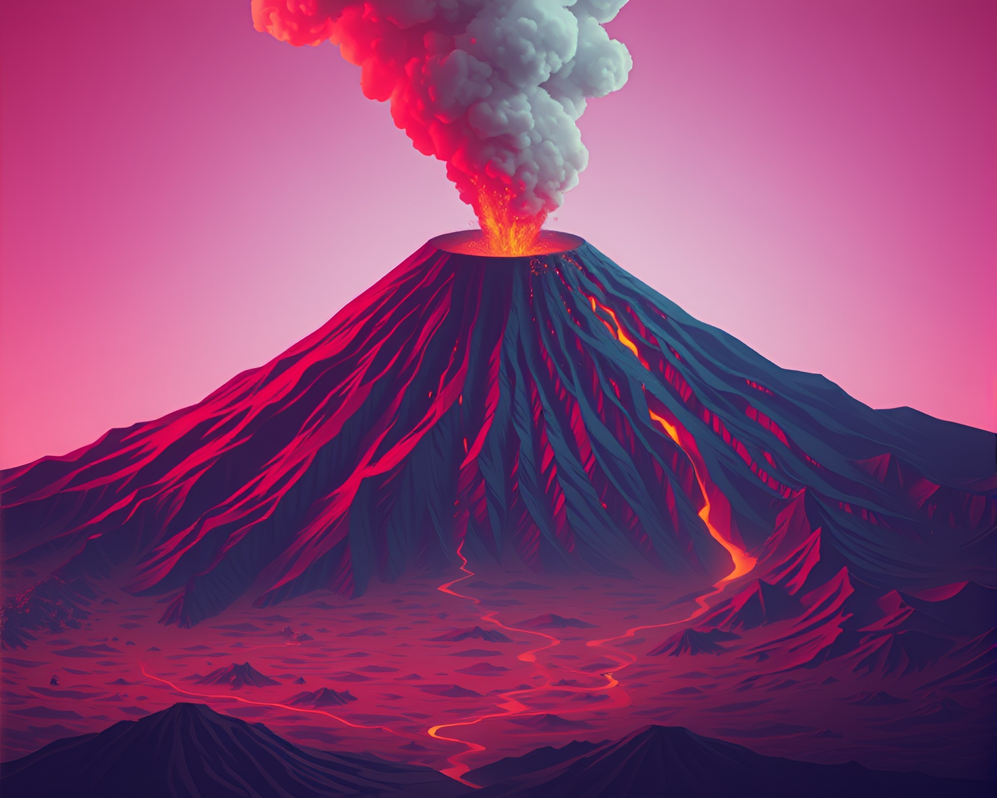 Volcanic Eruption: Chromatic Aberration Isometric Illustration – free AI stock image