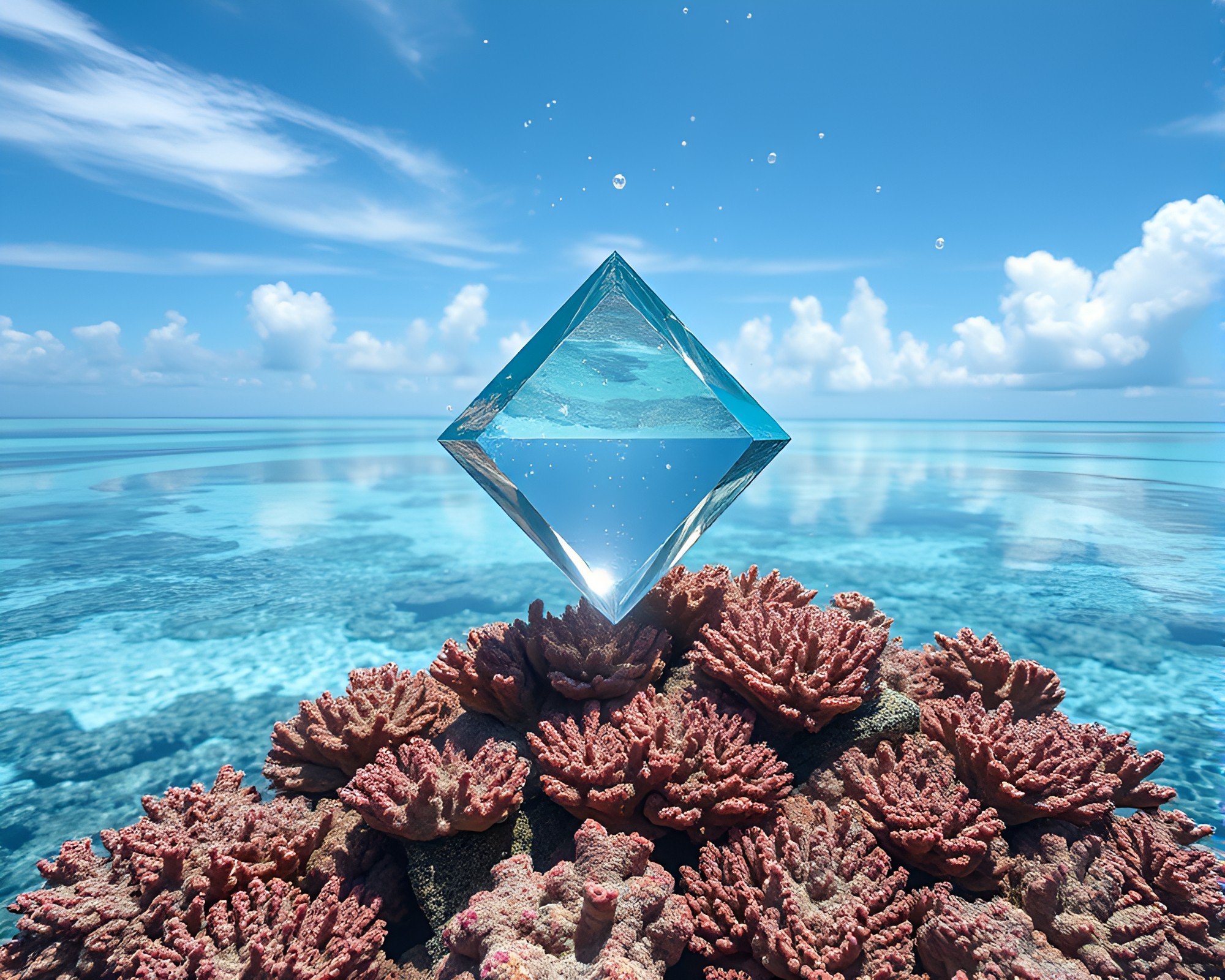Prism Coral Atoll Hologram Particles Composition – free AI stock image