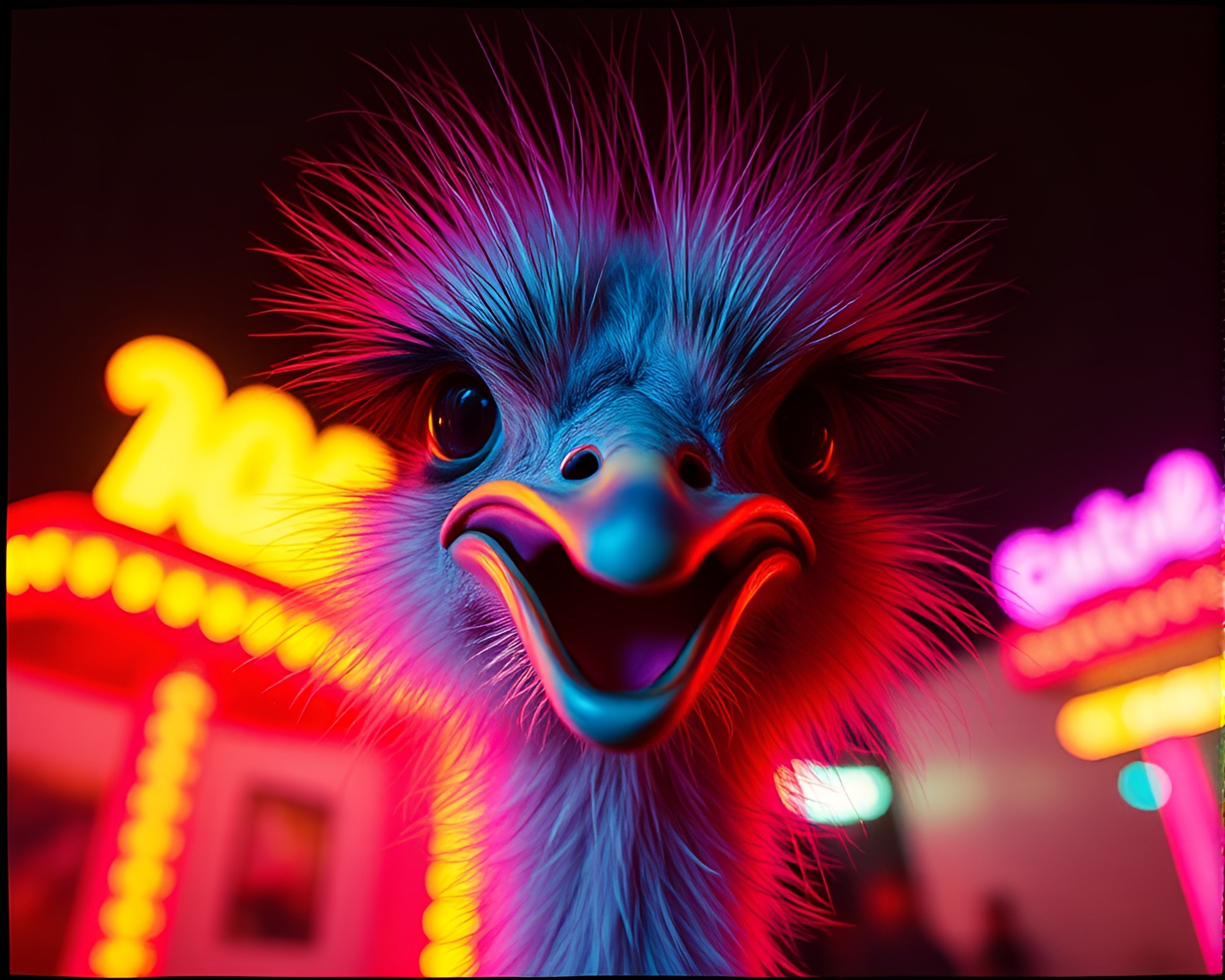 Fluorescent Ostrich in Retro Color Pop Wonderland – free AI stock image