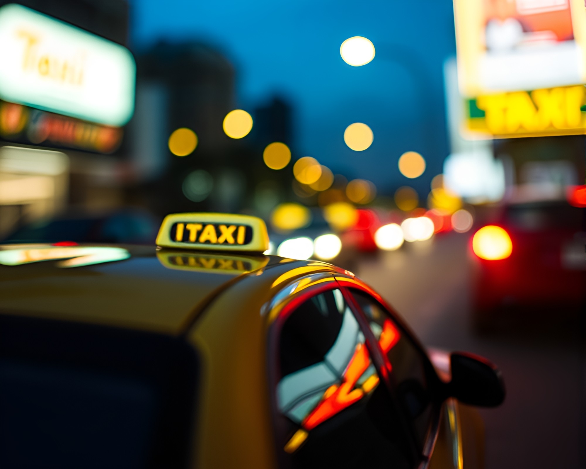 Taxi Streaks Through Cool Dawn Light with Porcelain Doll – free AI stock image