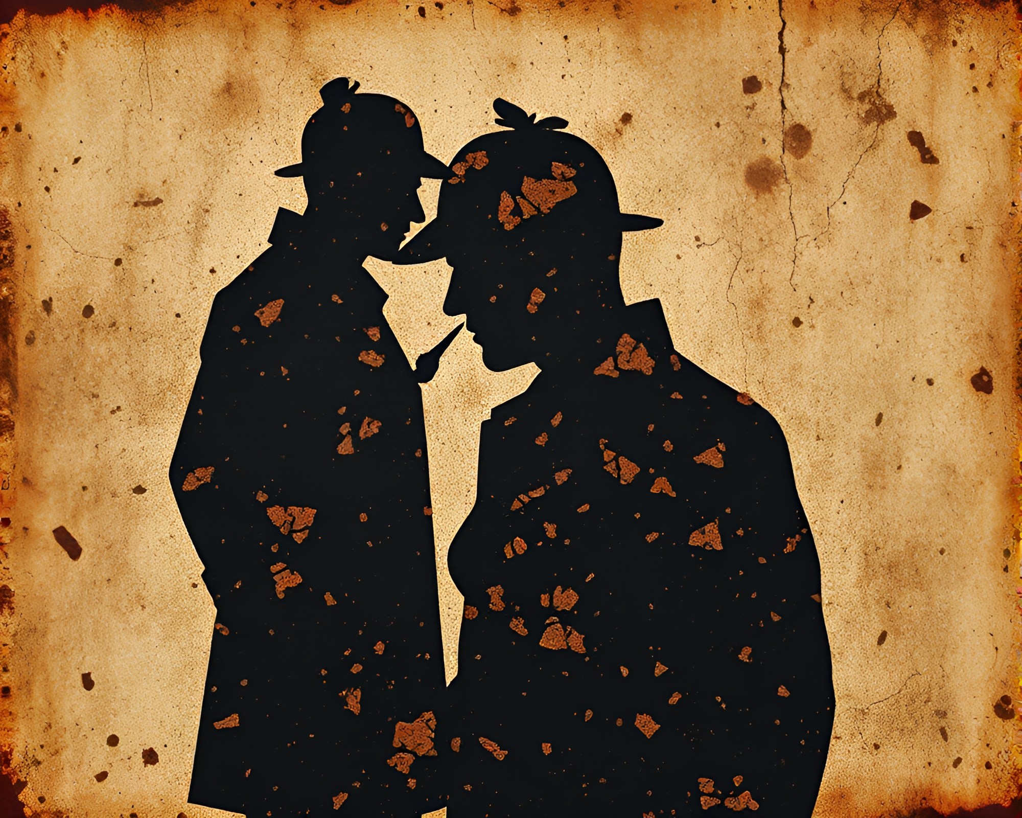 Sherlock Holmes Noir Silhouette in Rust Flake Texture – free AI stock image