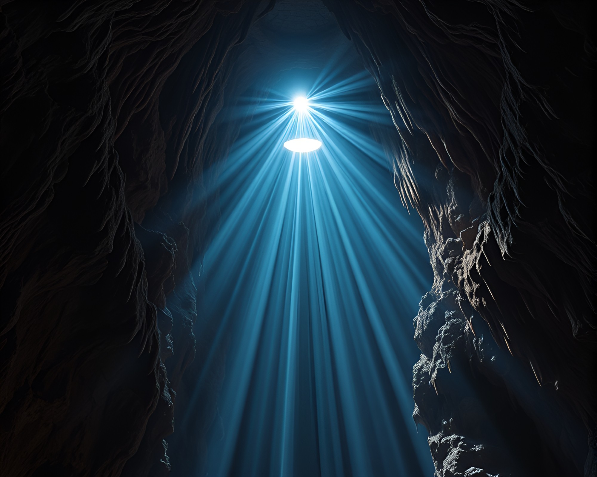 Neon Cave Stalactites with God Rays Illumination – free AI stock image