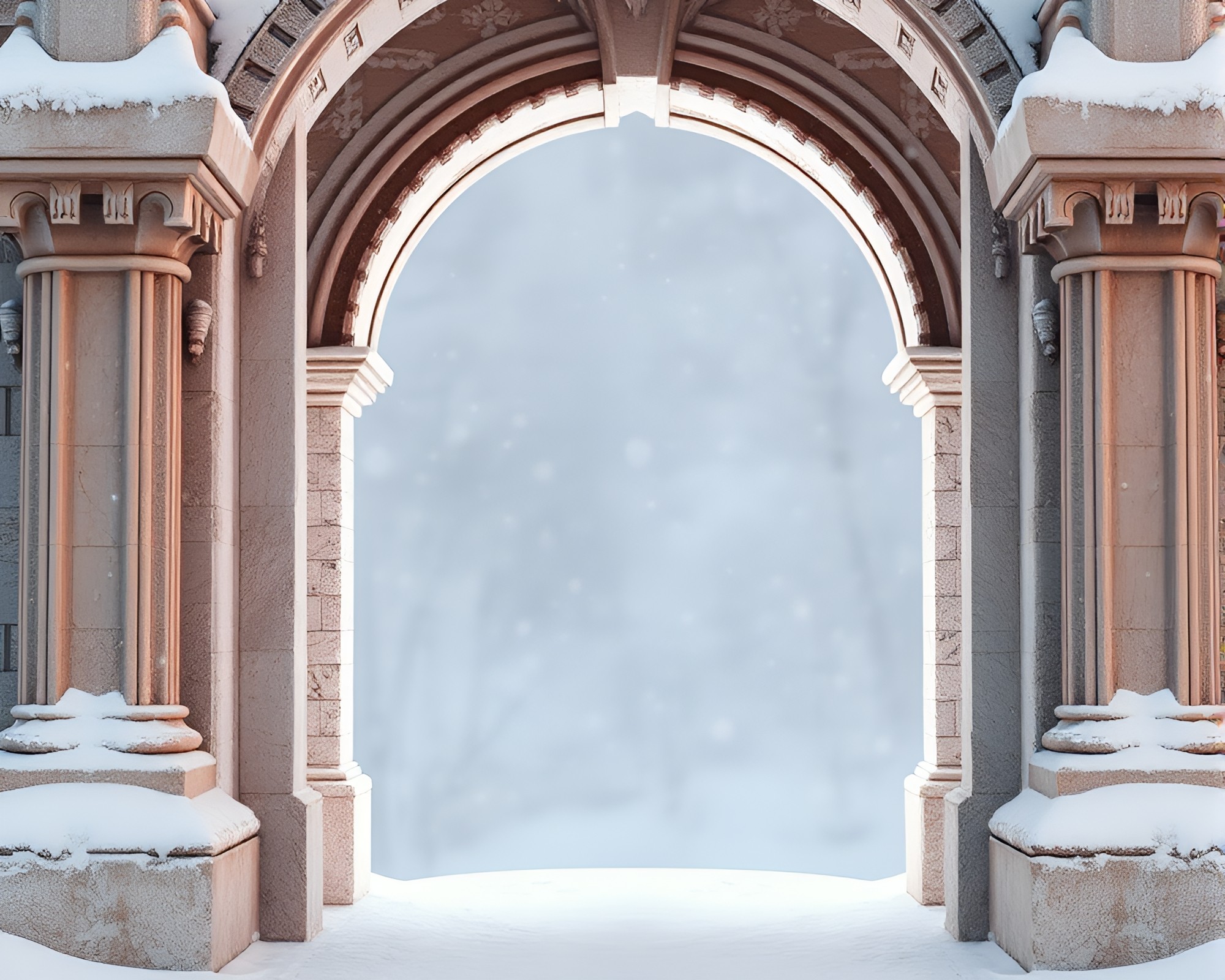 Snowy Owl Perched in Blush Pink Architectural Frame – free AI stock image