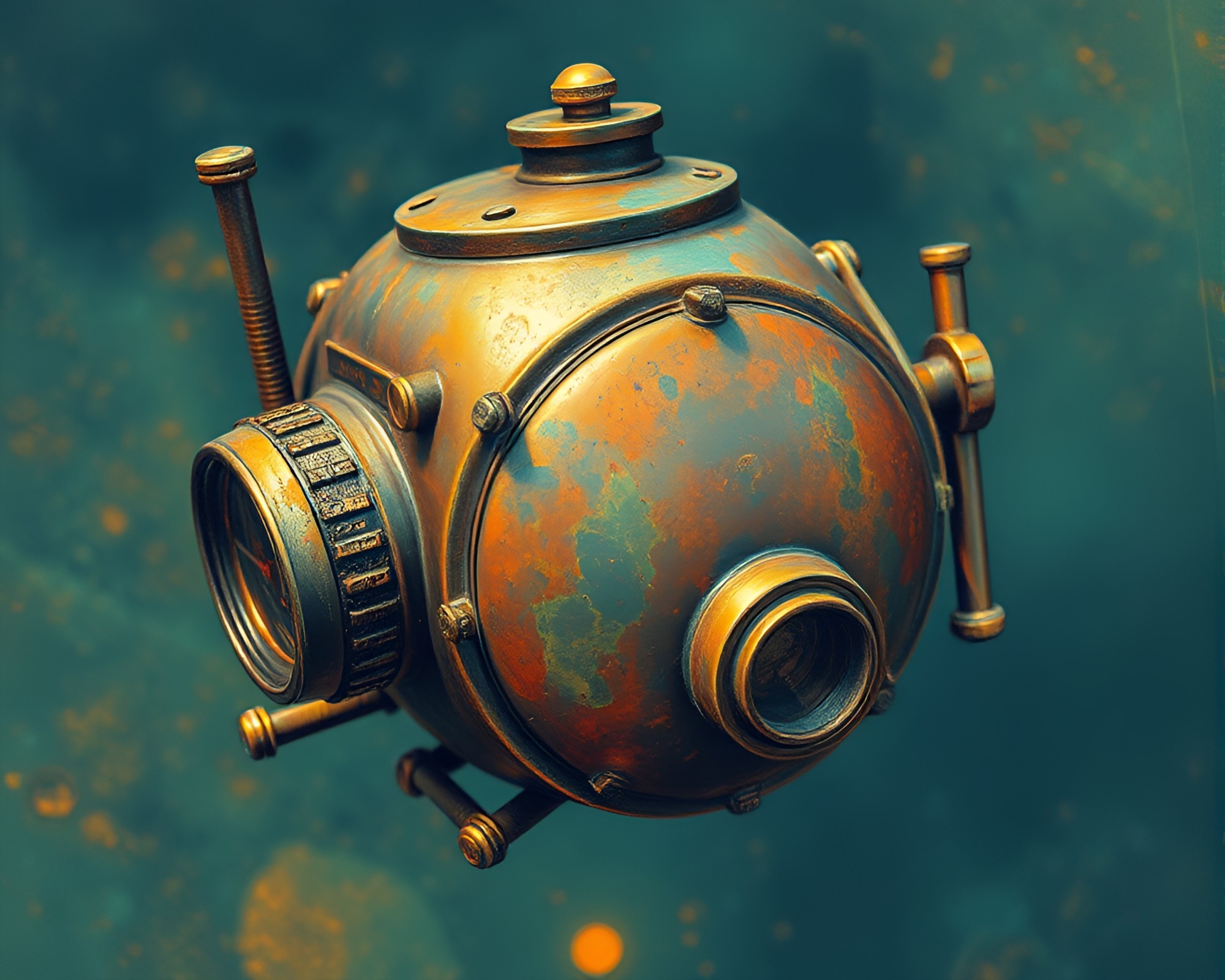 Bronze Submersible Explorer in Thermal Watercolor Wildlife – free AI stock image