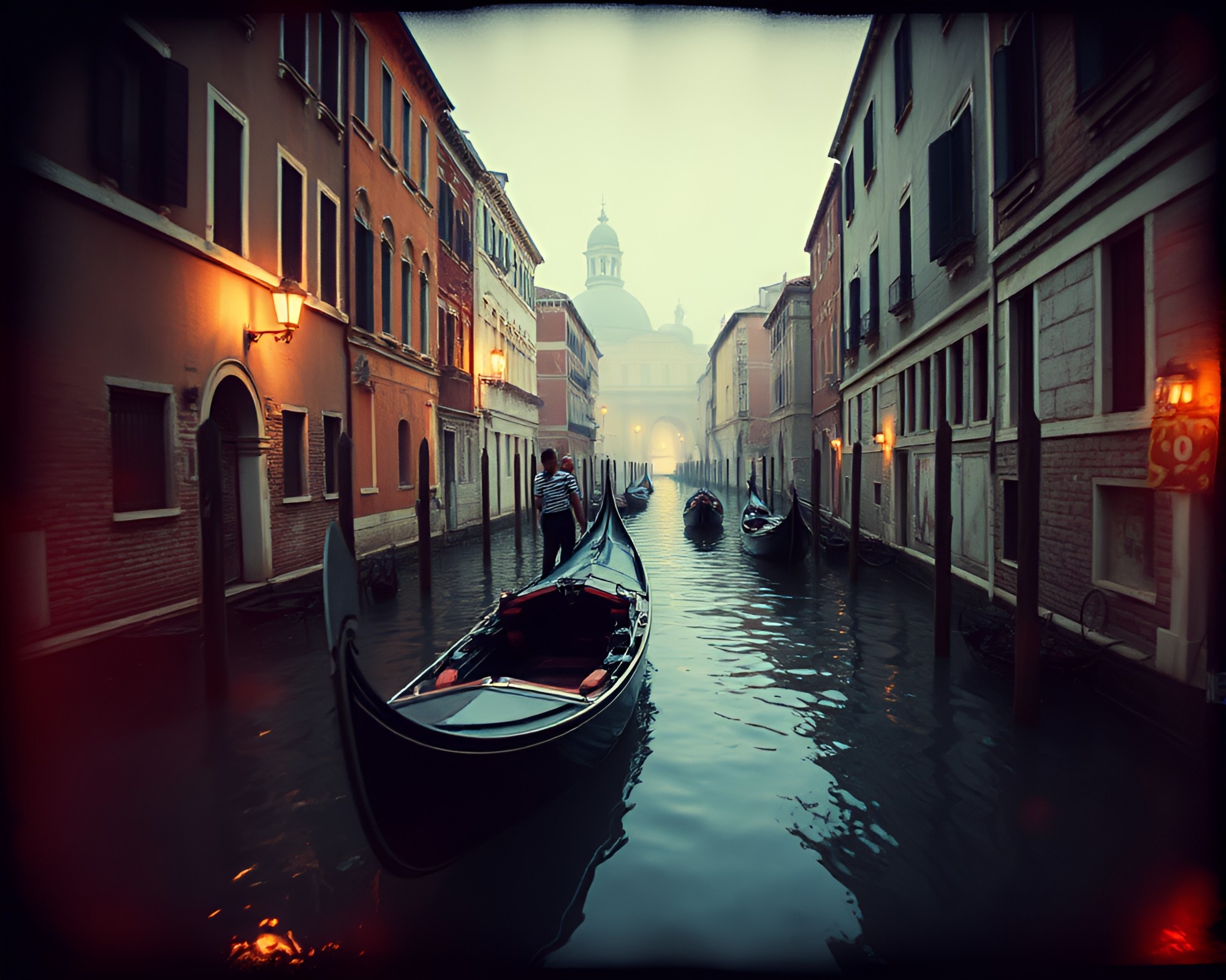 Venetian Gondola Surreal Light Leak Collage – free AI stock image