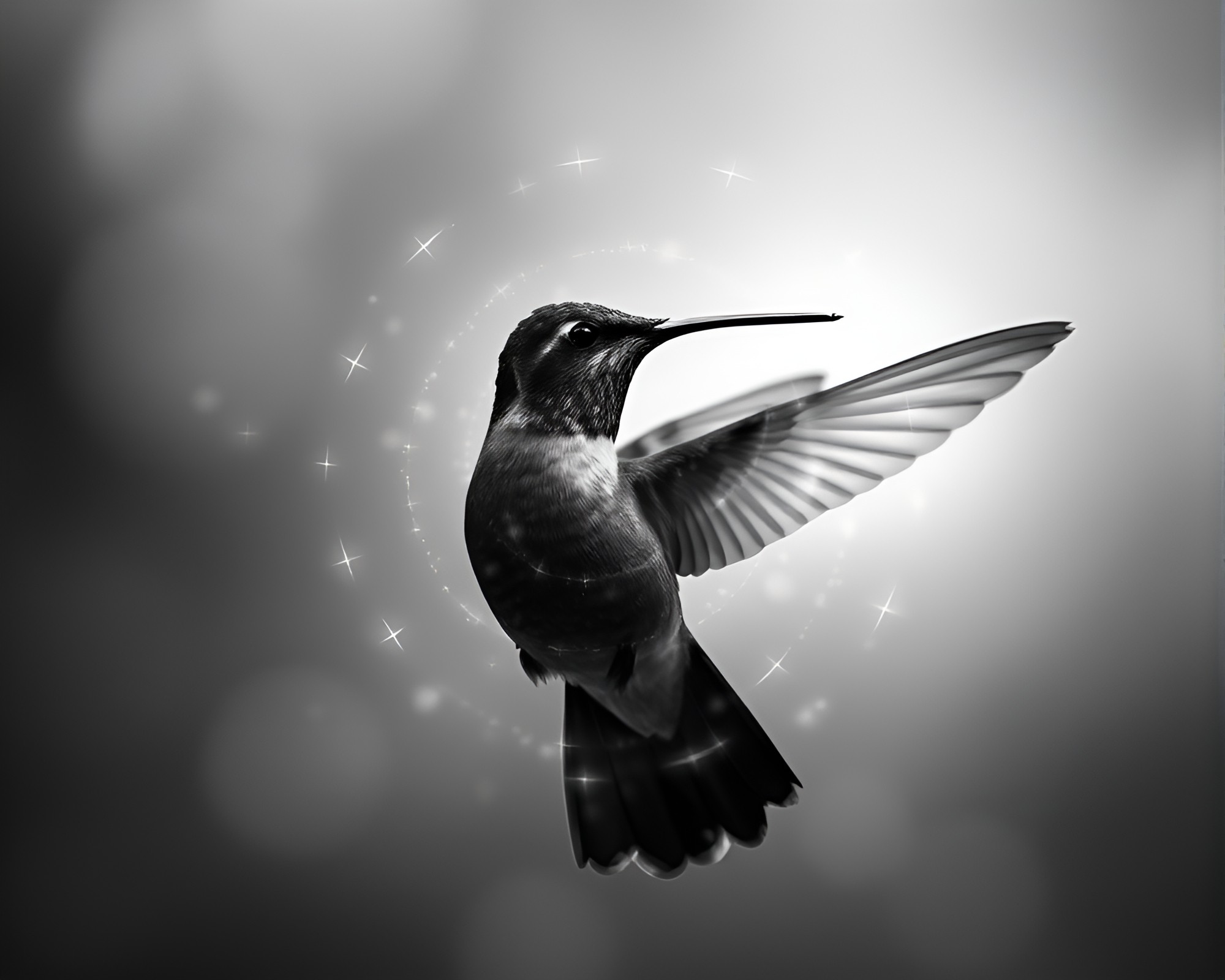 Spiral Monochrome Hummingbird in Digital Twilight Haze – free AI stock image