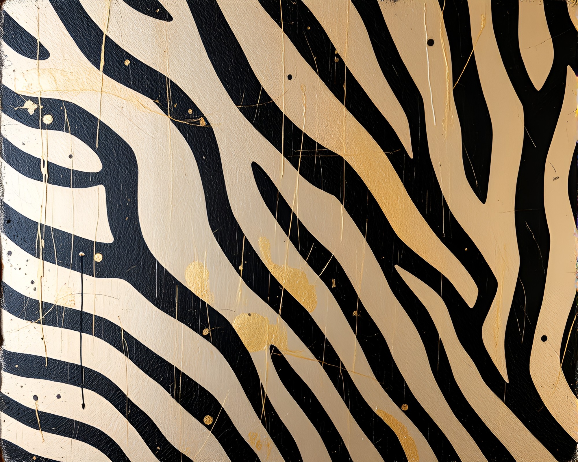 Zebra stripes with metallic scratches under paint splatter sky – free AI stock image