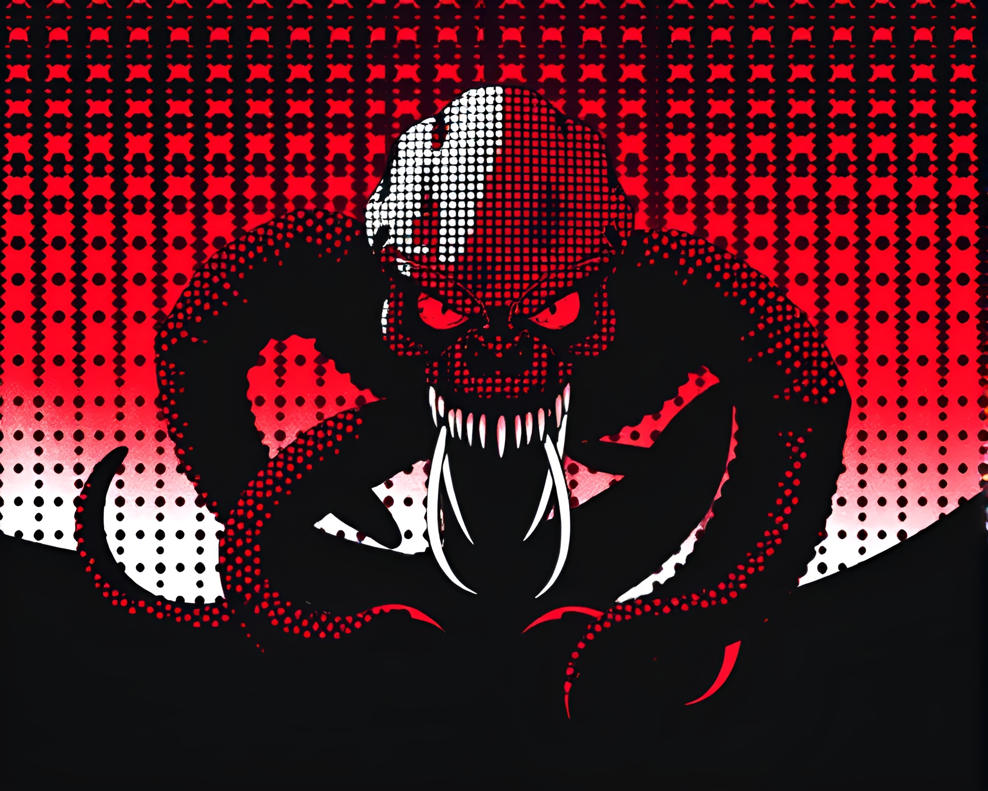 Kraken Halftone Grid: Monochrome Red Geometric Abstraction – free AI stock image