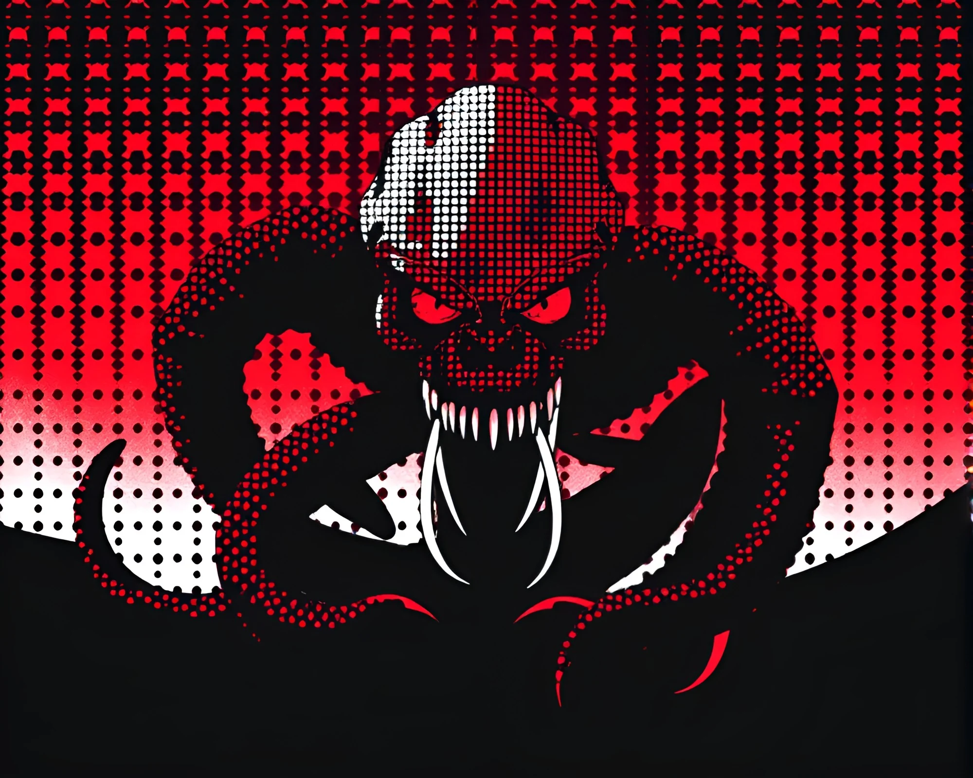 Kraken Halftone Grid: Monochrome Red Geometric Abstraction