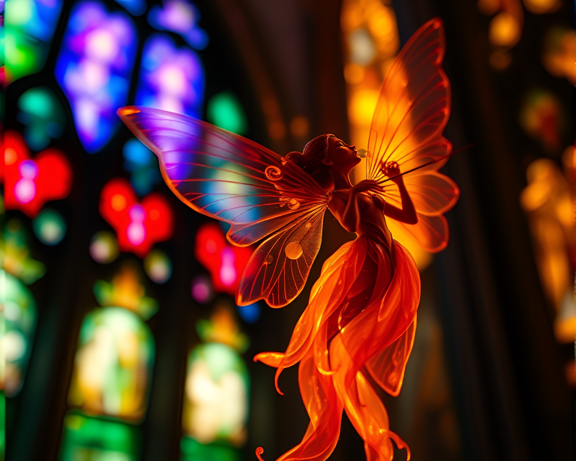 Enchanting Nymph in Cathedral Light Motion Blur – free AI stock image