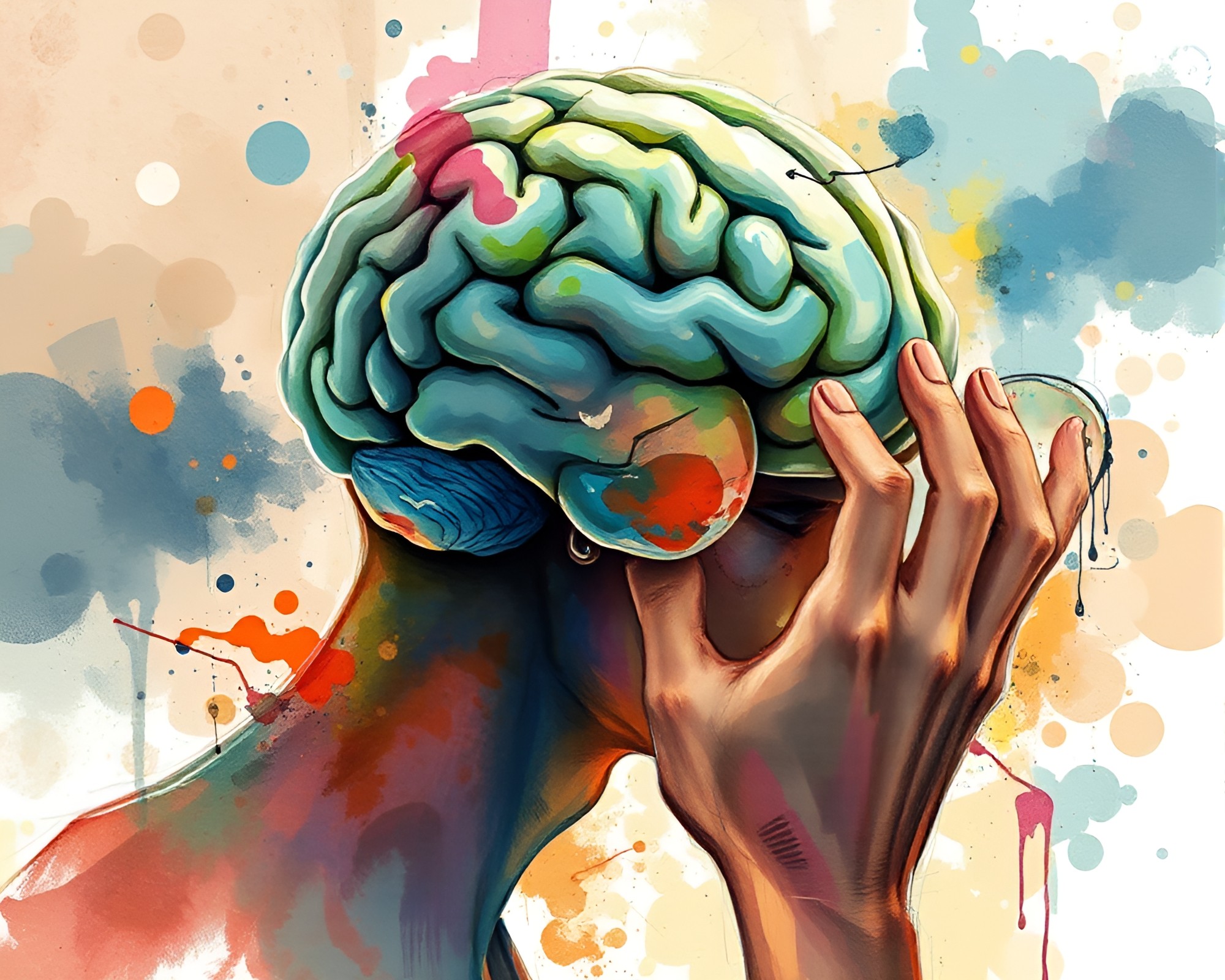 AI Brain’s Candid Moment in Acid Wash Palette – free AI stock image