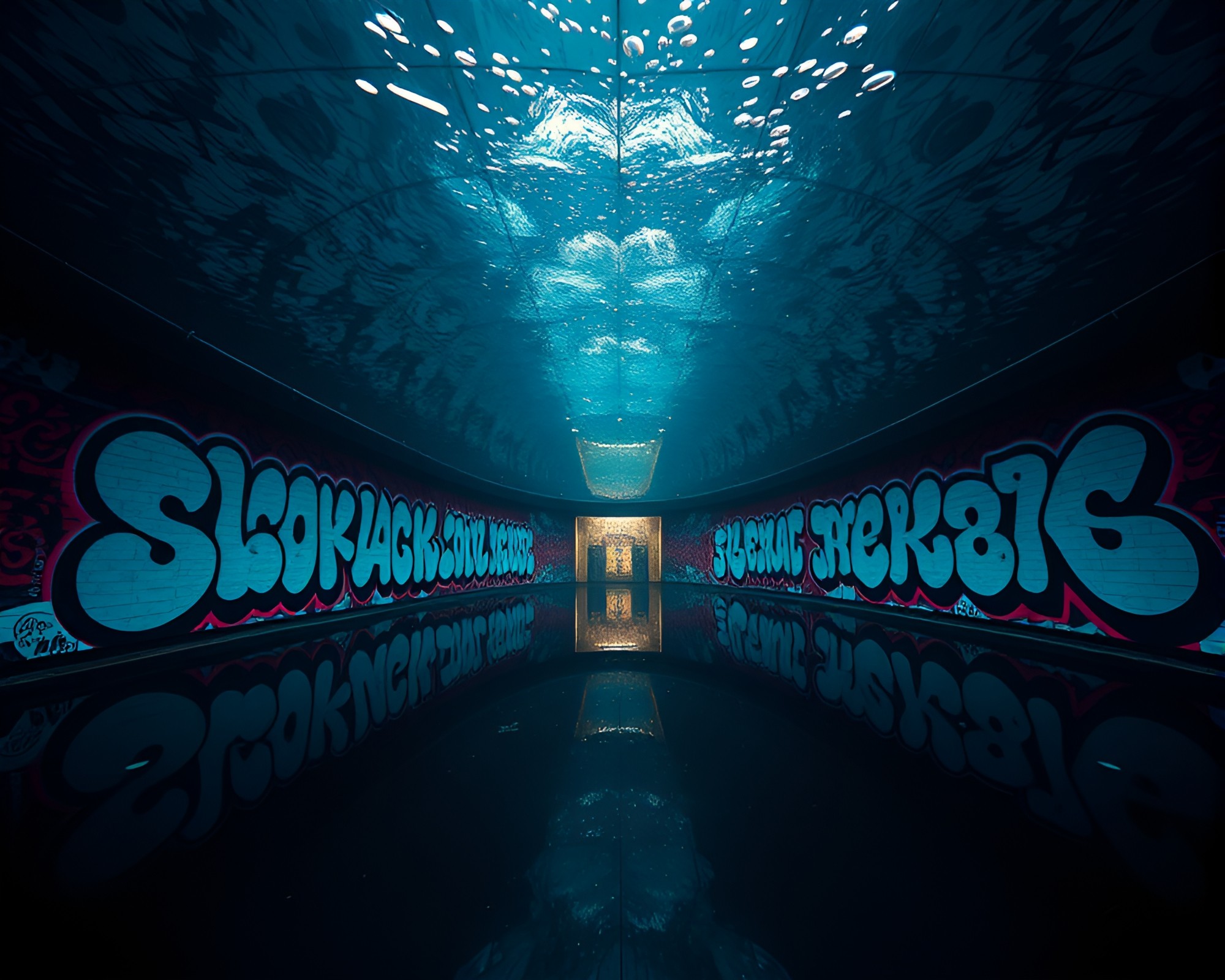 Graffiti Dome: Underwater Noir Symmetry – free AI stock image