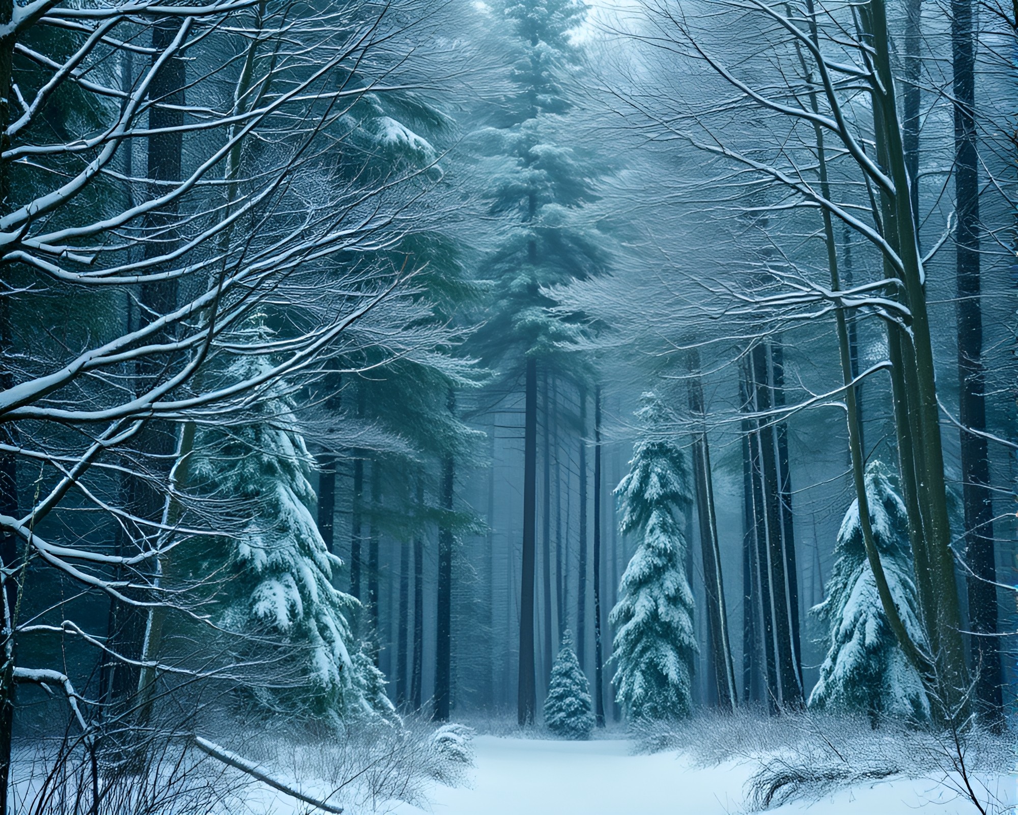 Enchanted Winter Forest: Skeuomorphic Depth Layering – free AI stock image