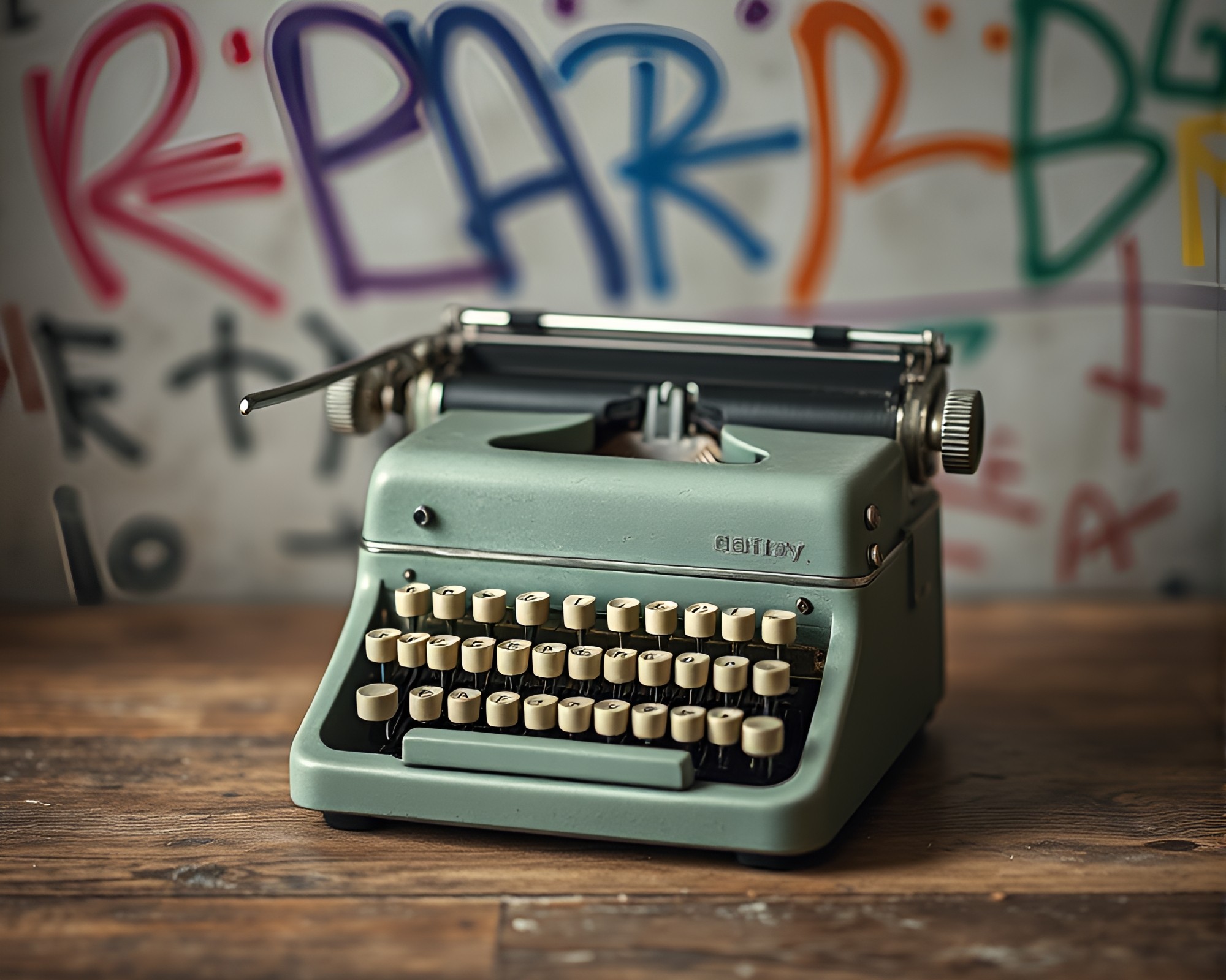 Vintage Typewriter in Miniature Pastel Graffiti Studio – free AI stock image