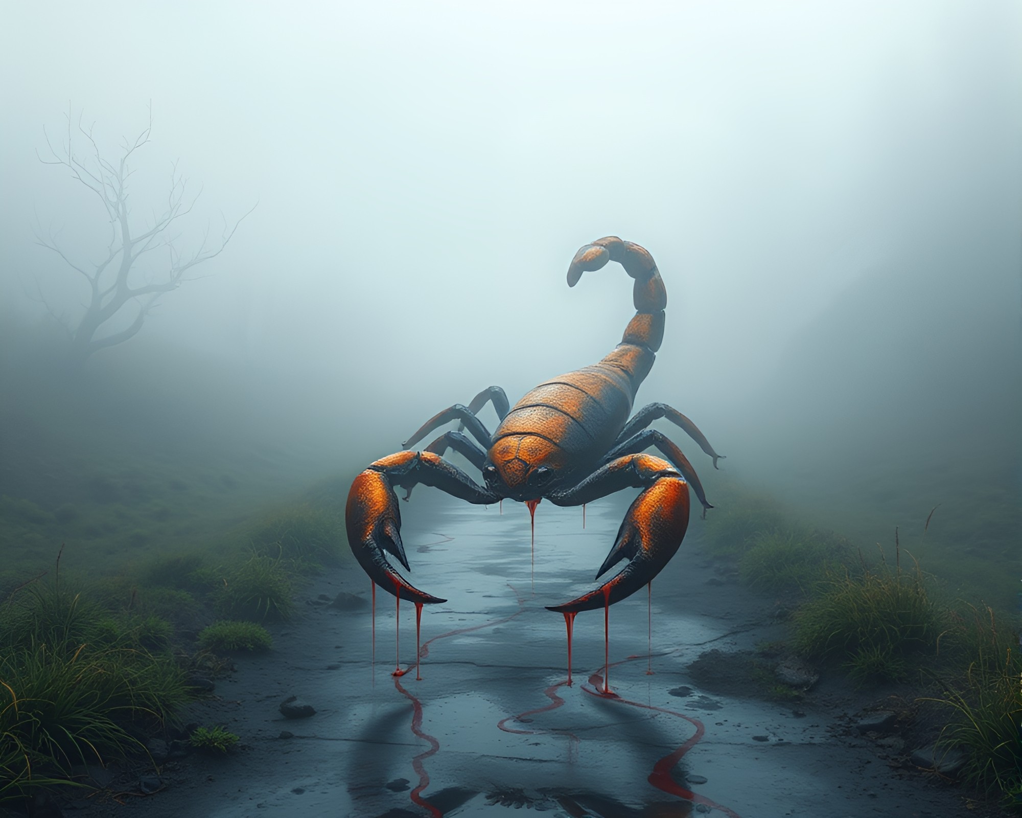 Scorpion in Fog with Paint Drips – free AI stock image
