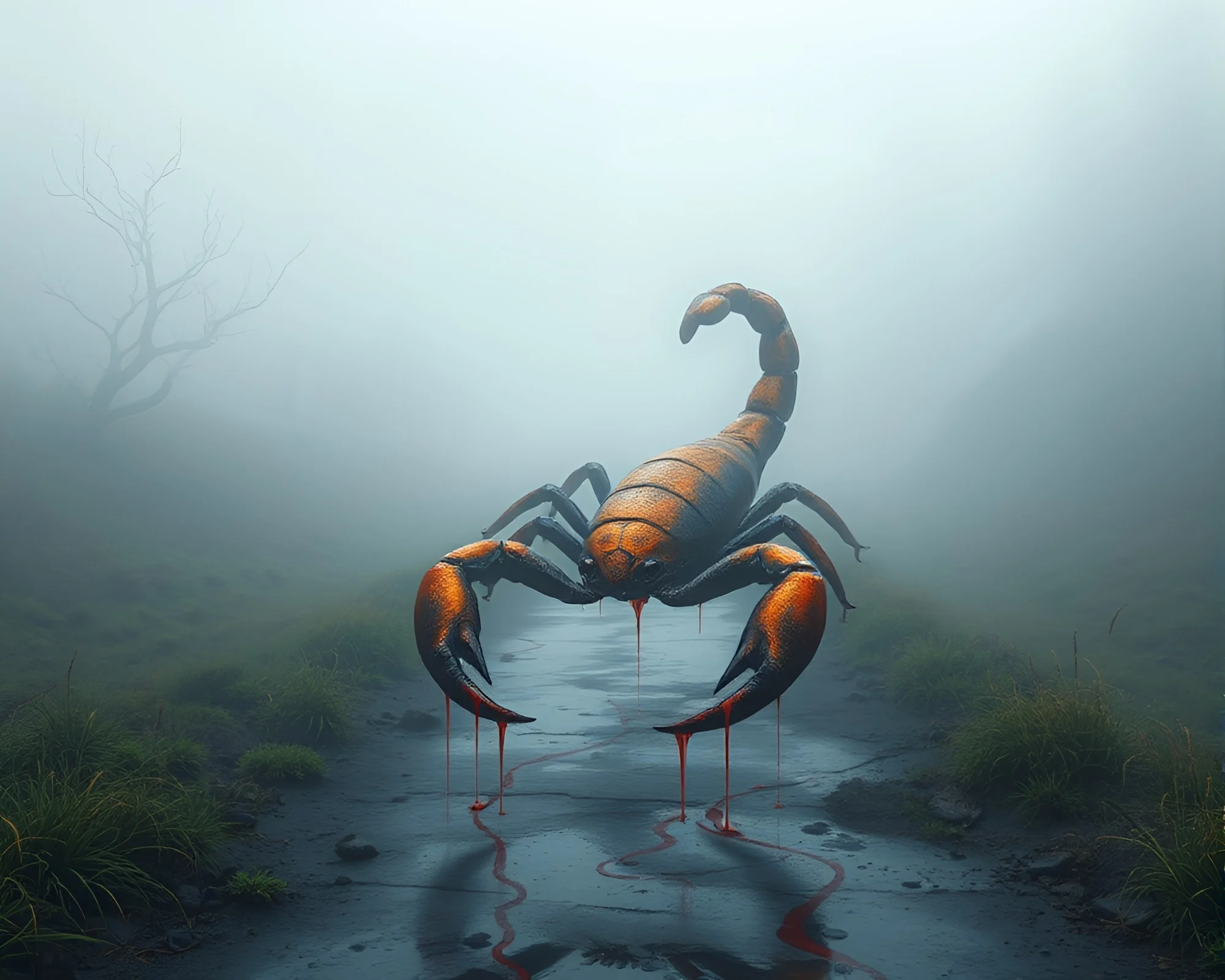 Scorpion in Fog with Paint Drips
