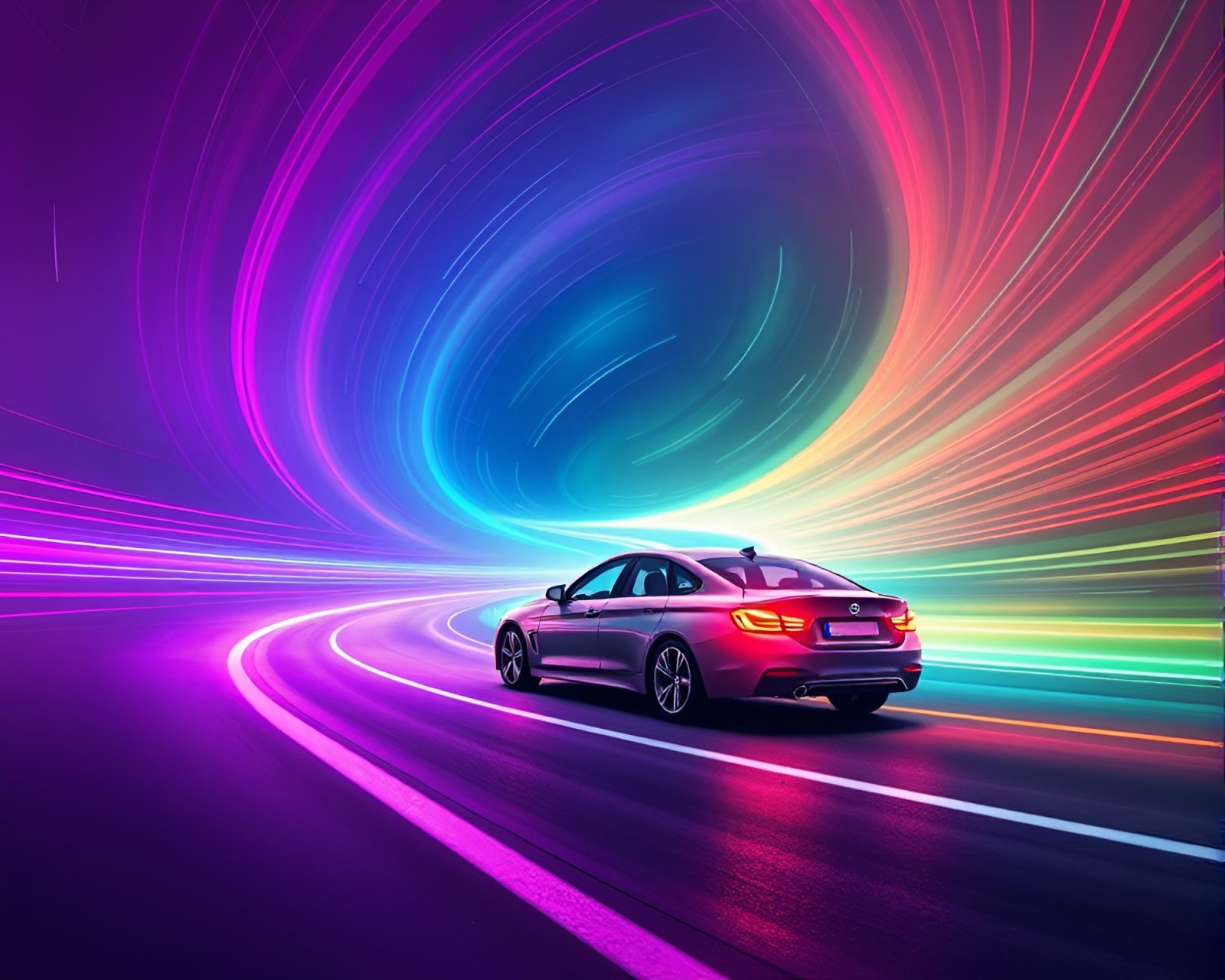 Fantasy illustration of car lights in swirling pastel vortex