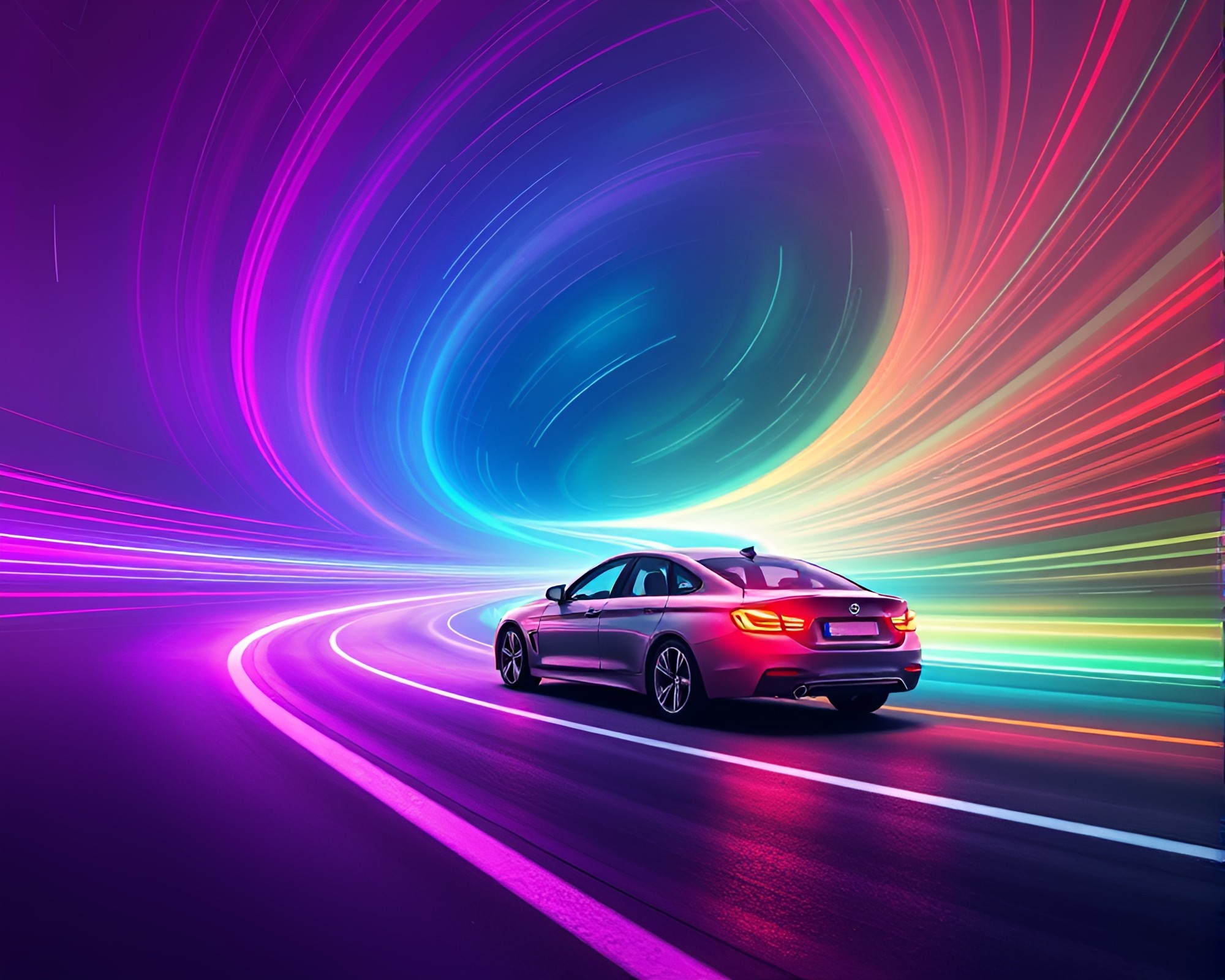 Enchanted Car Light Trails Spiral Through Pastel Vortex – free AI stock image