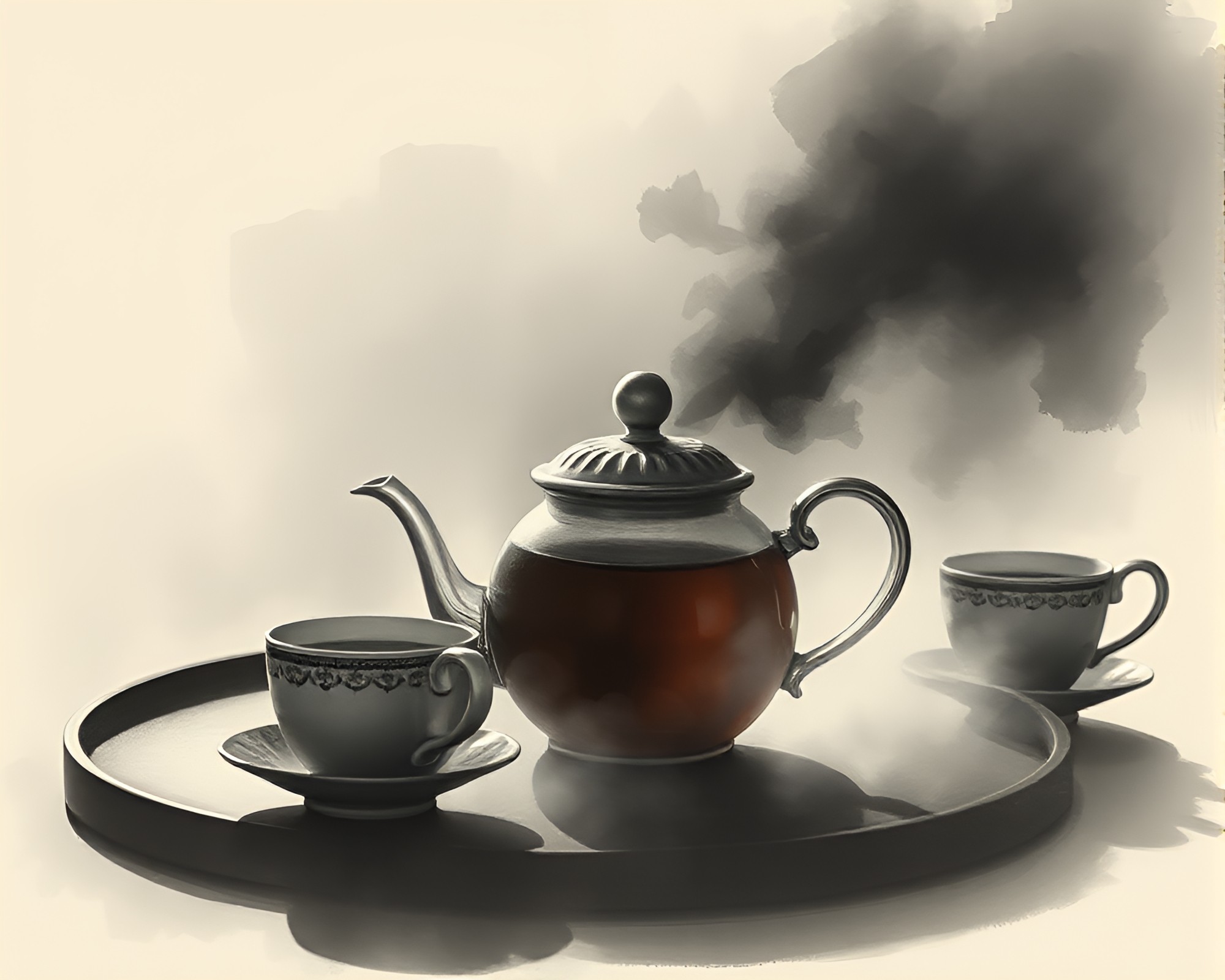 Charcoal Strokes Teatime: A Low Saturation Vignette – free AI stock image
