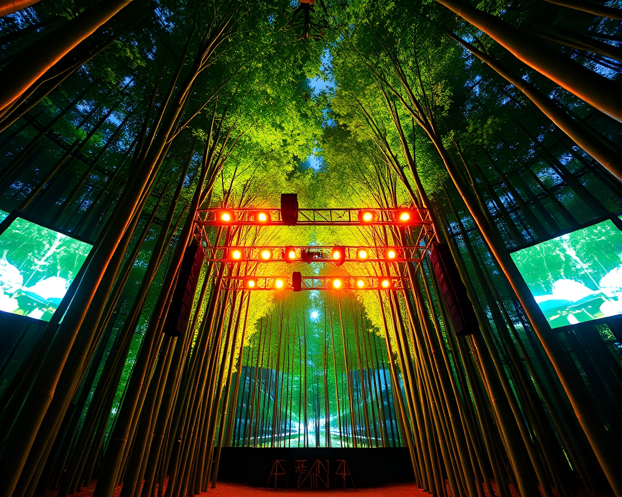 Bamboo Grove Concert Blueprint Illuminated Stage – free AI stock image