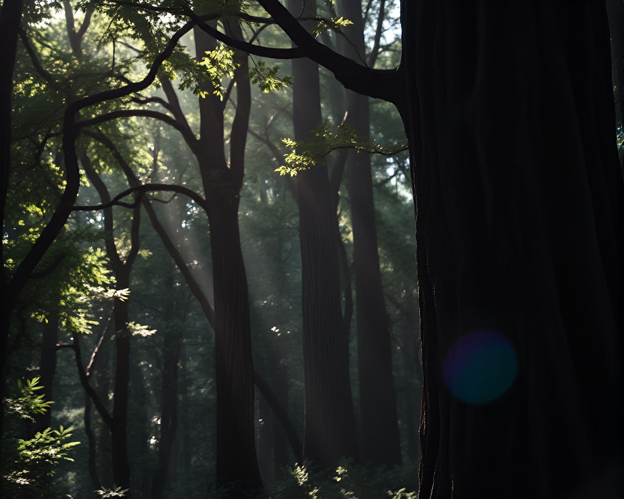 Enchanted Ancient Grove in Chromatic Aberration – free AI stock image