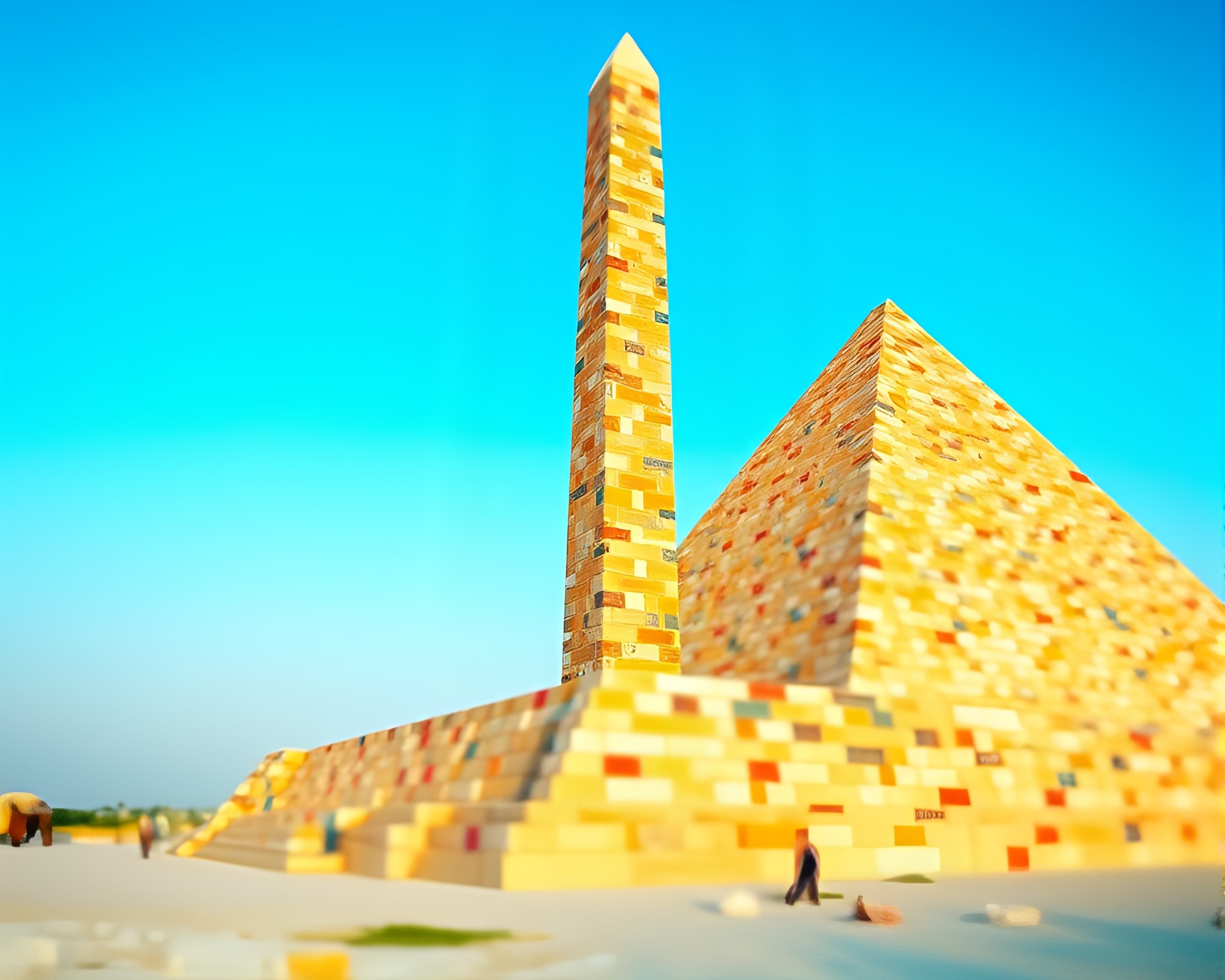 Tilt-Shift Obelisk Amidst Broken Mosaic Fragments – free AI stock image