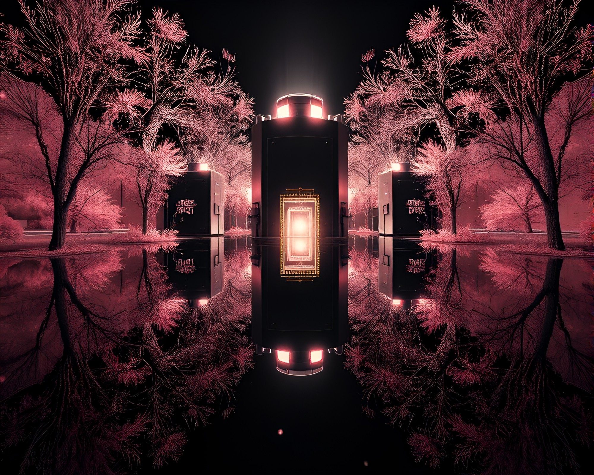 Symmetrical Zero-Point Energy Reactor in Infrared Noir – free AI stock image