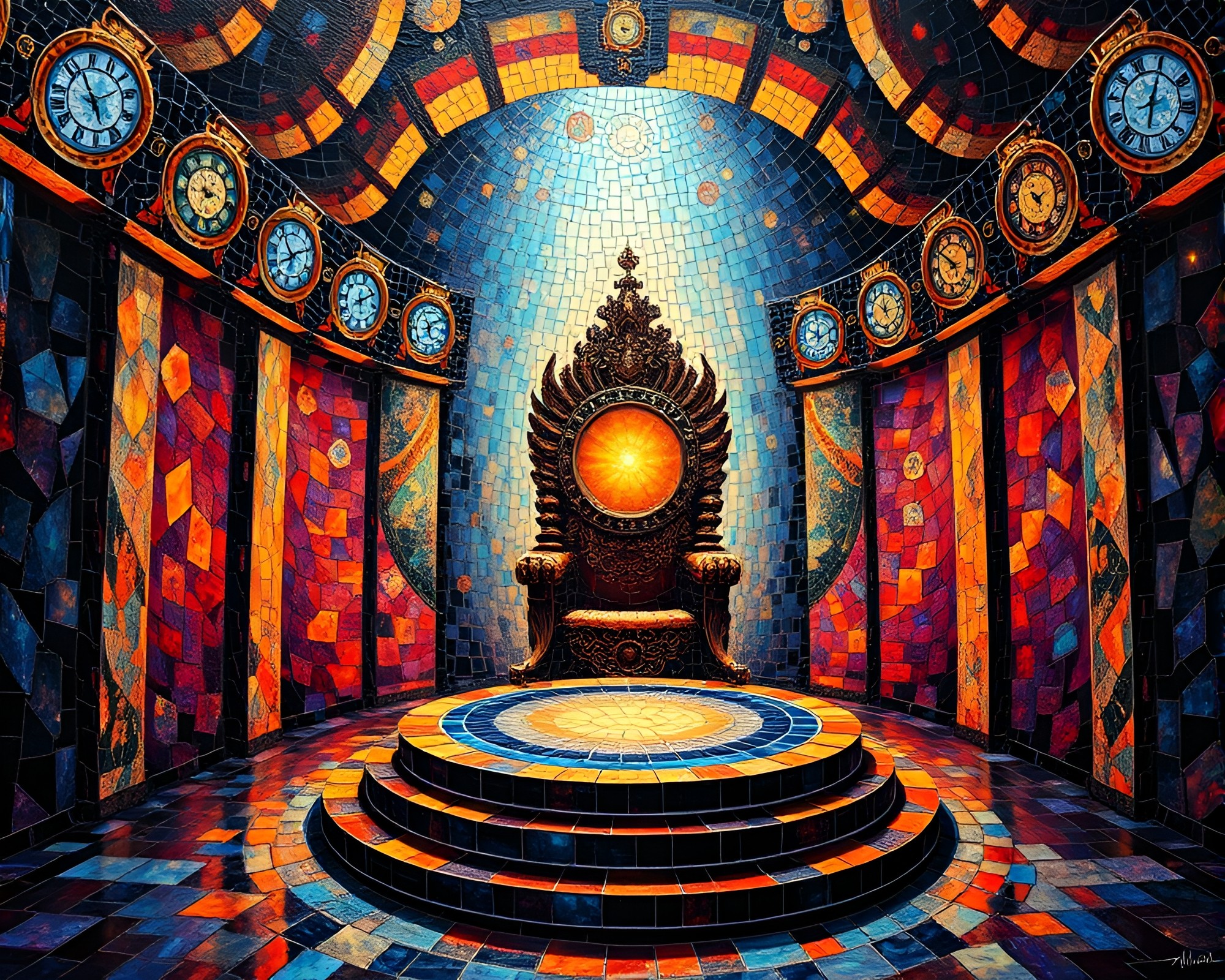 Time Vortex Throne Room Mosaic Acrylic Painting – free AI stock image