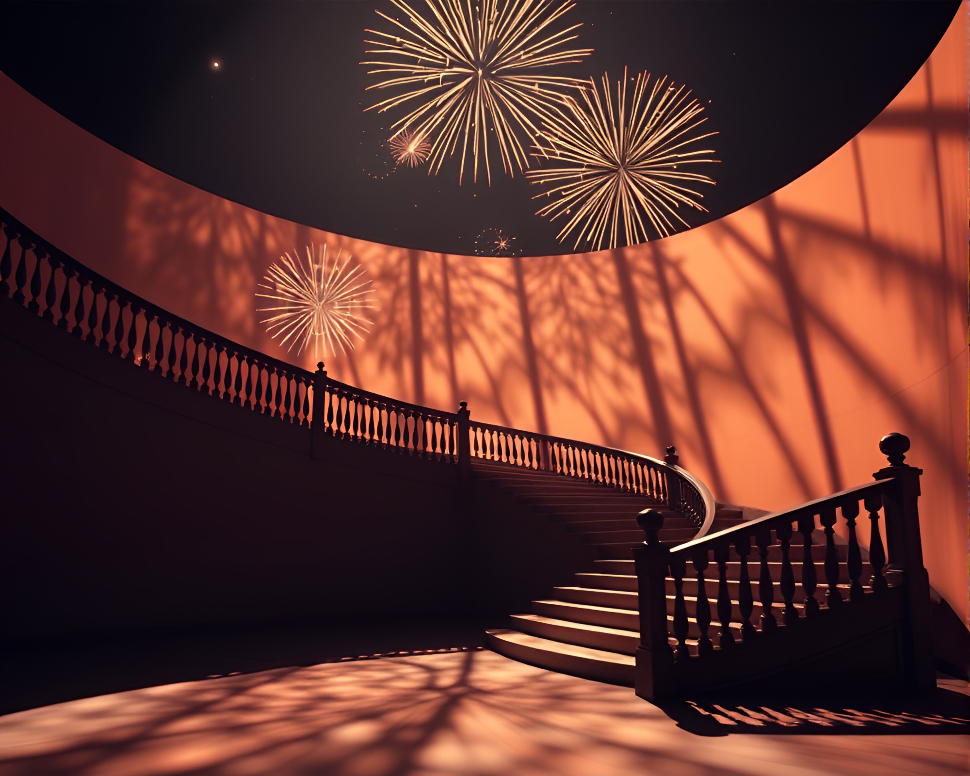 Escherian Festival: Cloth Silhouette and Fireworks Glow – free AI stock image