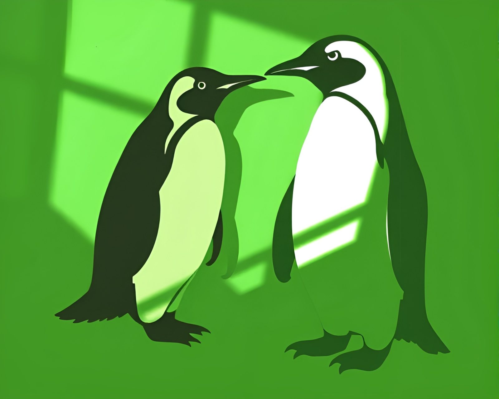 Stylized penguin with stencil shadows in green grunge art