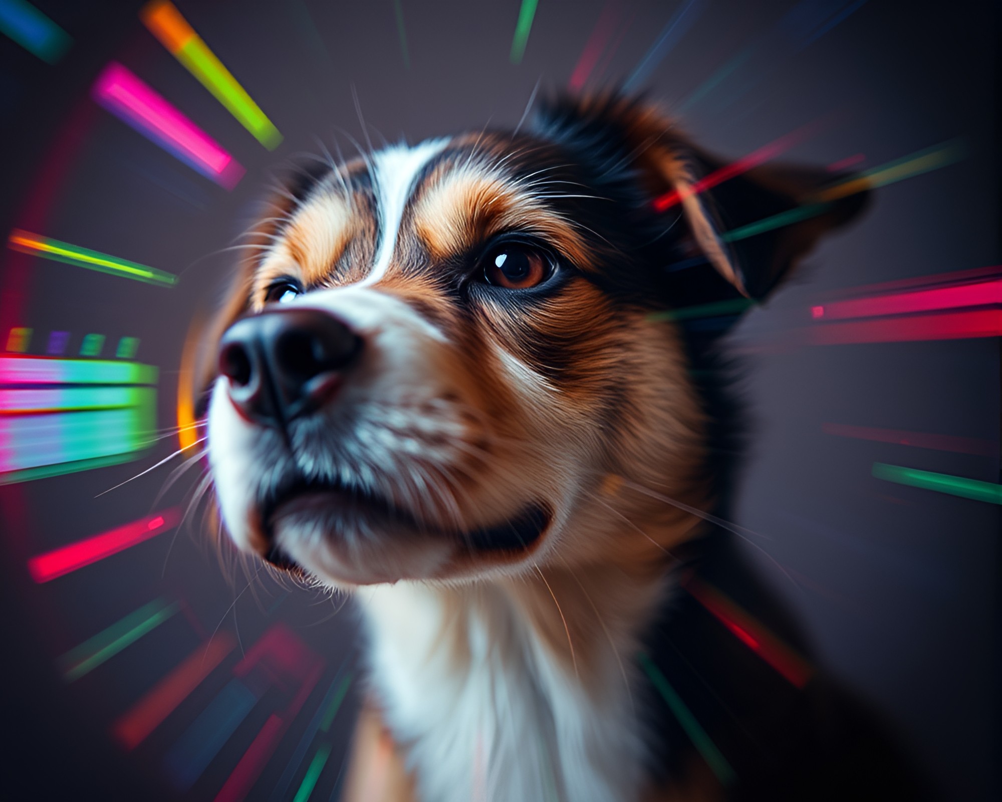 Holographic Pet in Distorted Lens Light Streaks – free AI stock image