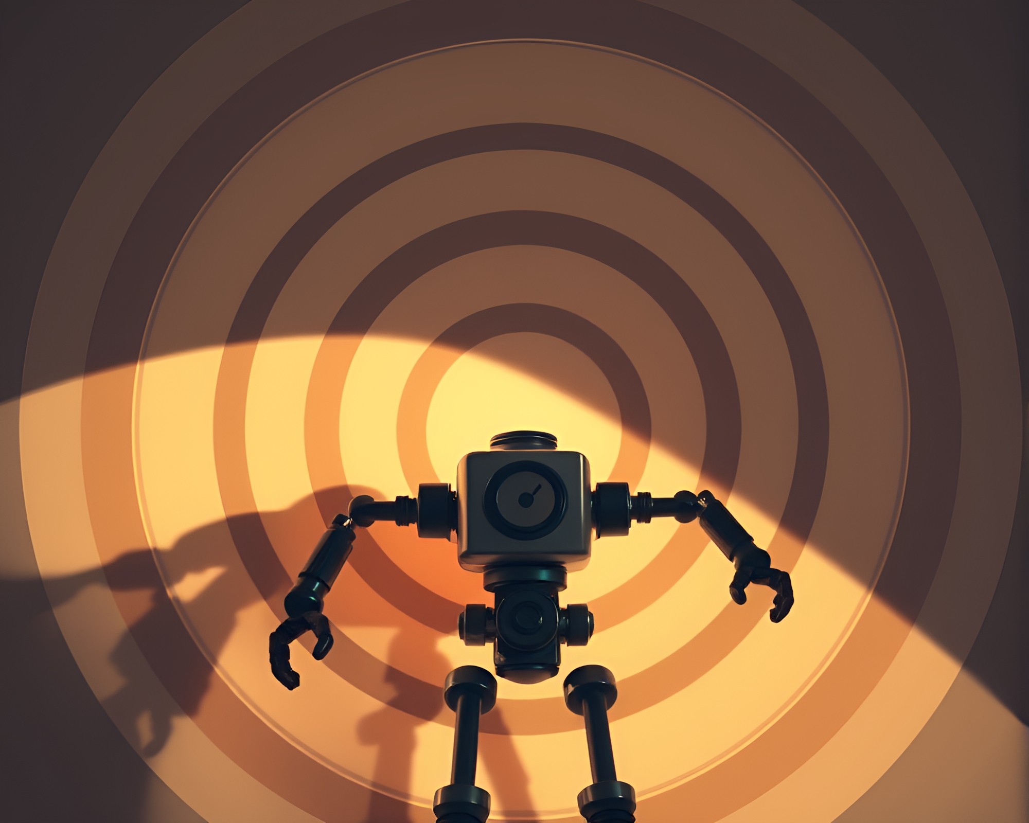 Futuristic Robot in Cel-Shaded Concentric Circle Arena – free AI stock image