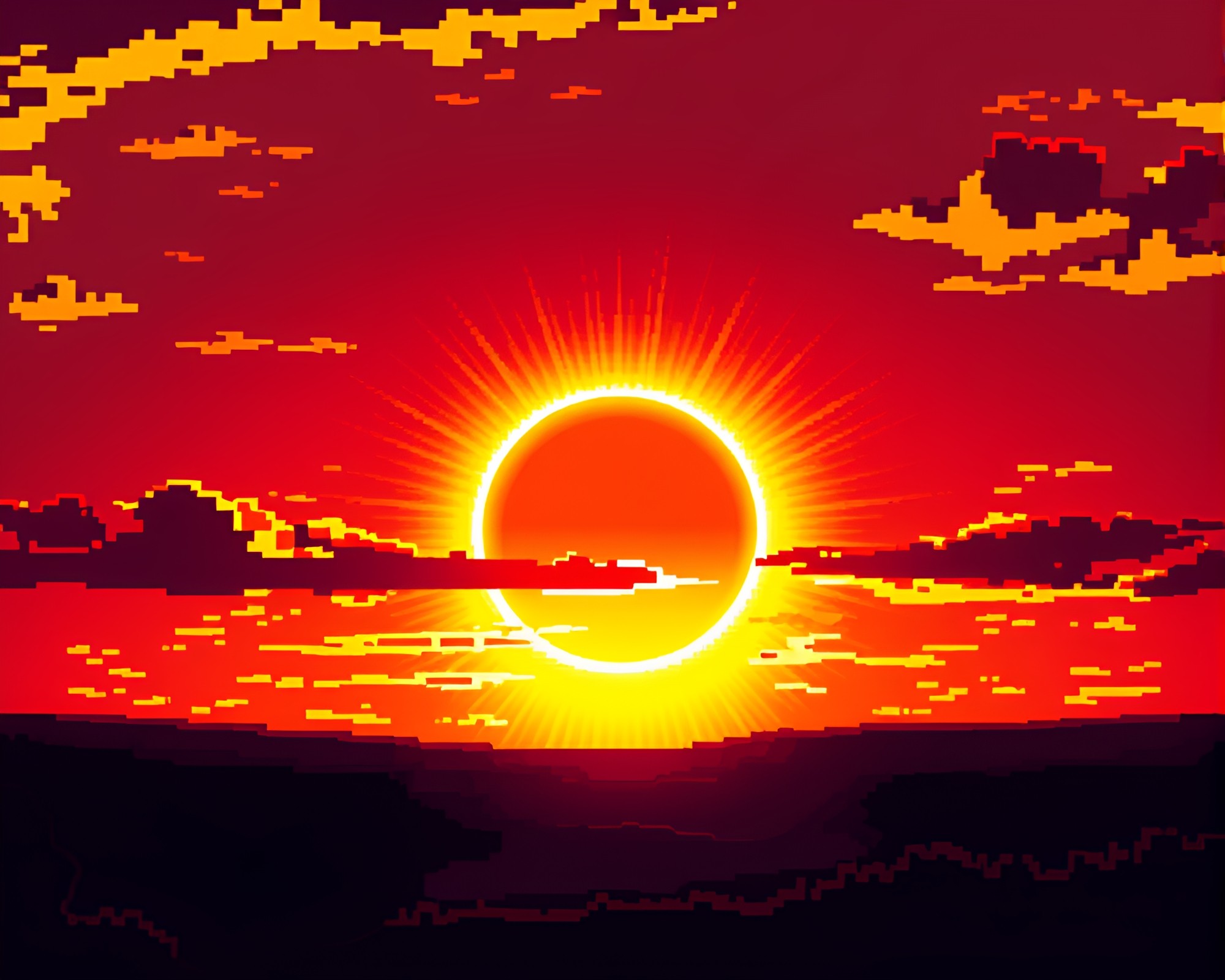 Solar Eclipse Lens Flare Sunset Pixel Art – free AI stock image